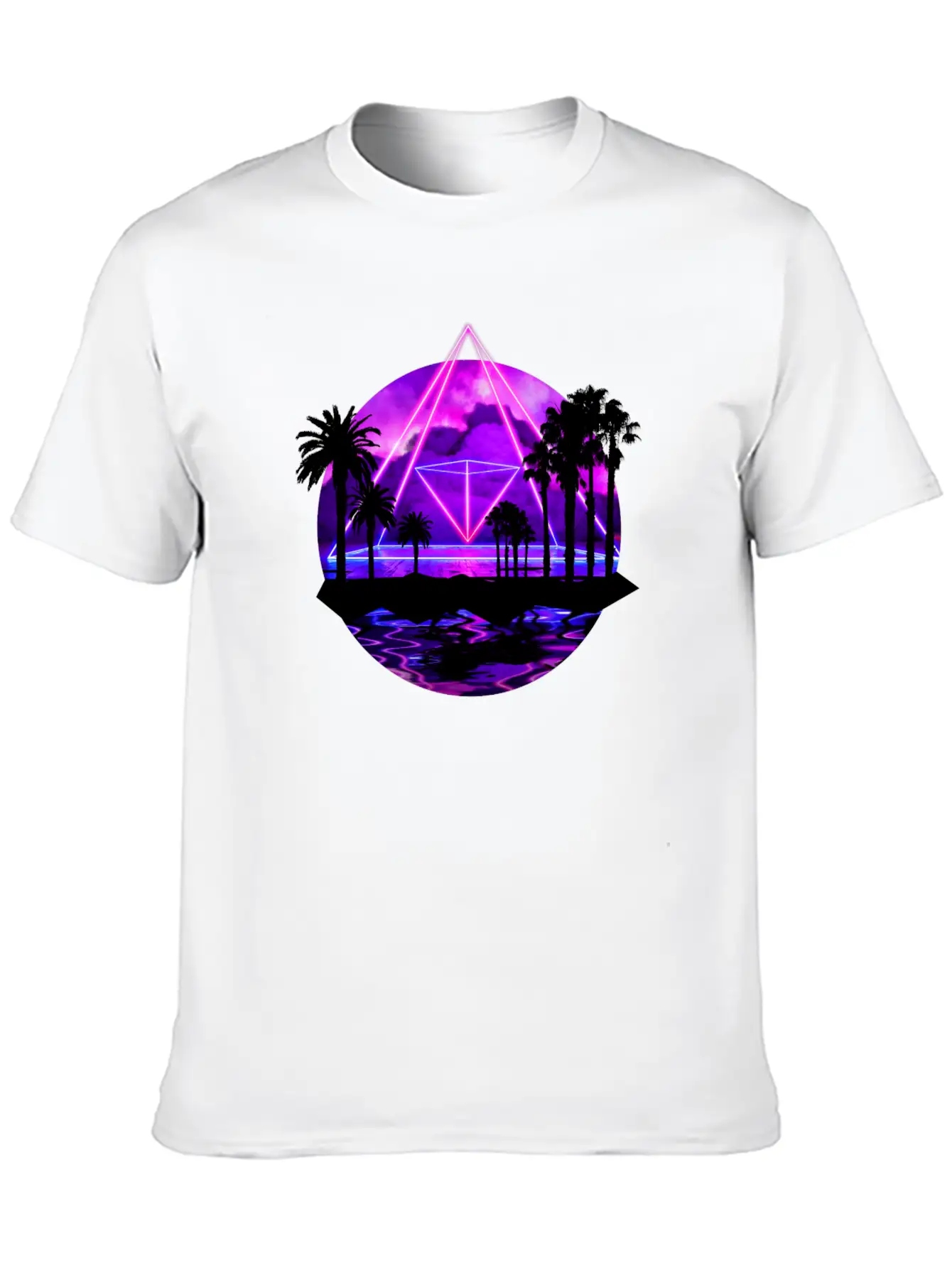 Neon Palms Landscape: Pyramid Unisex Casual T-Shirt – Clean Design For Daily Comfort