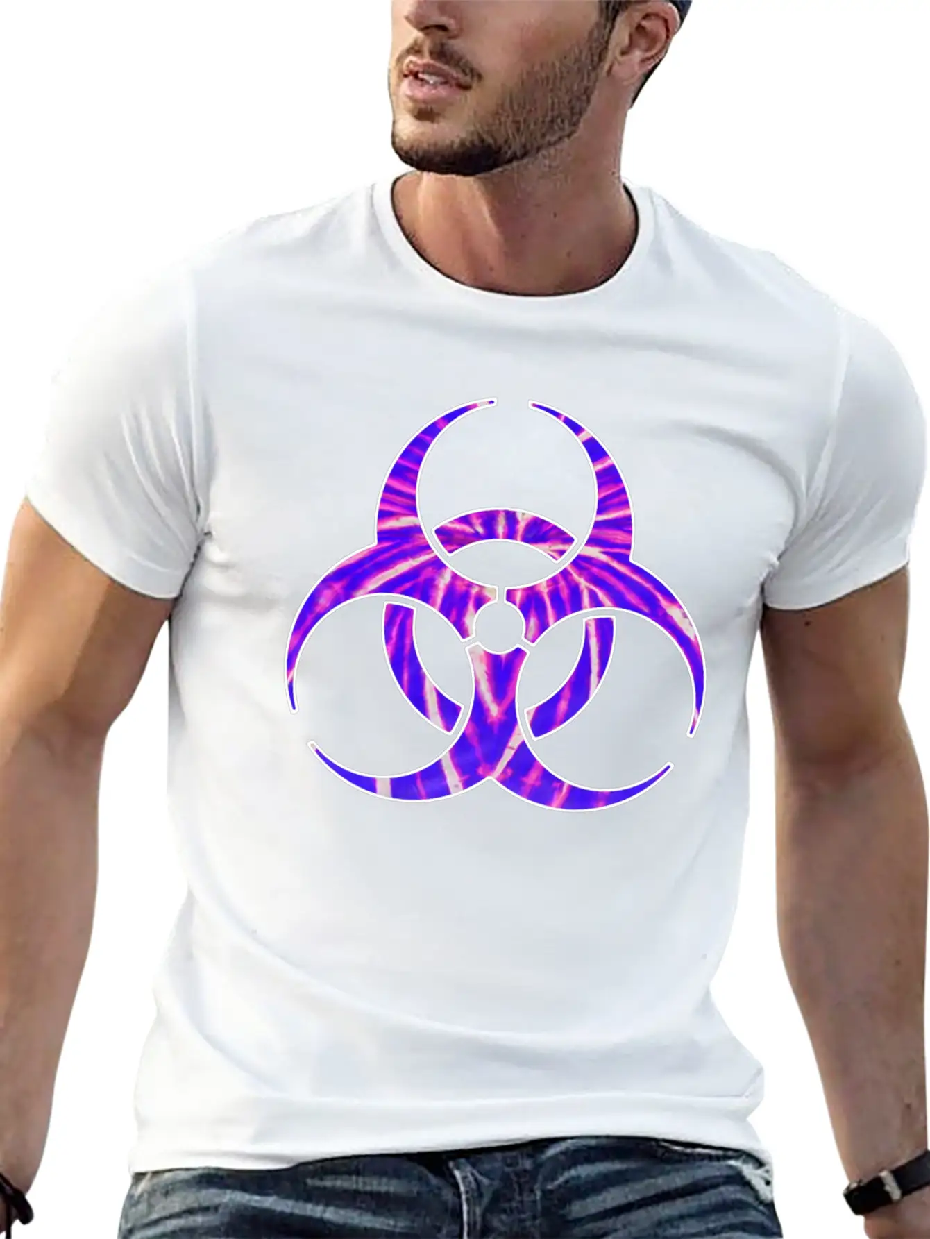 Neon Purple Biohazard Essential Cotton Tee For Daily Outfits – Unisex Style