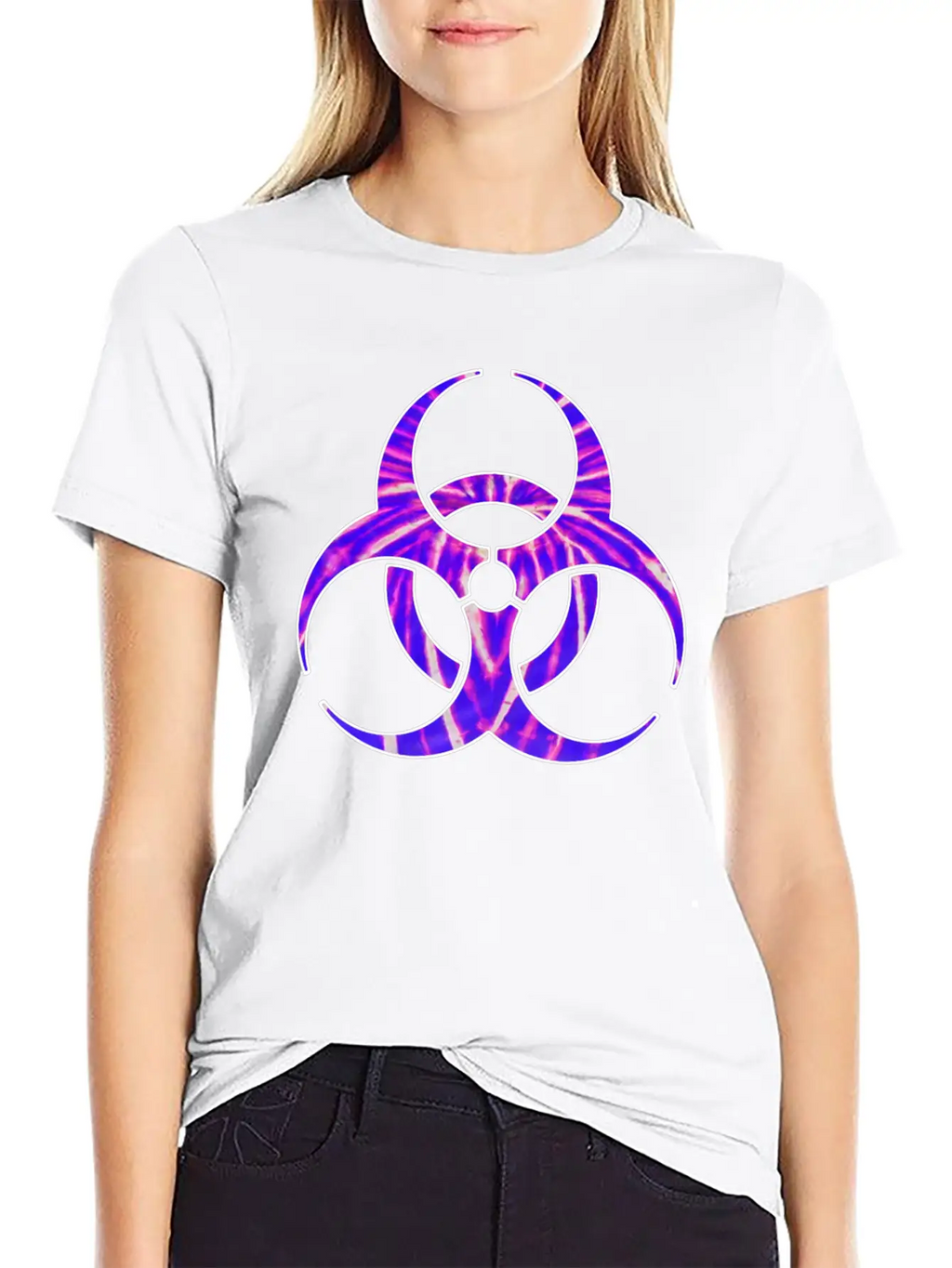 Neon Purple Biohazard Essential Cotton Tee For Daily Outfits – Unisex Style