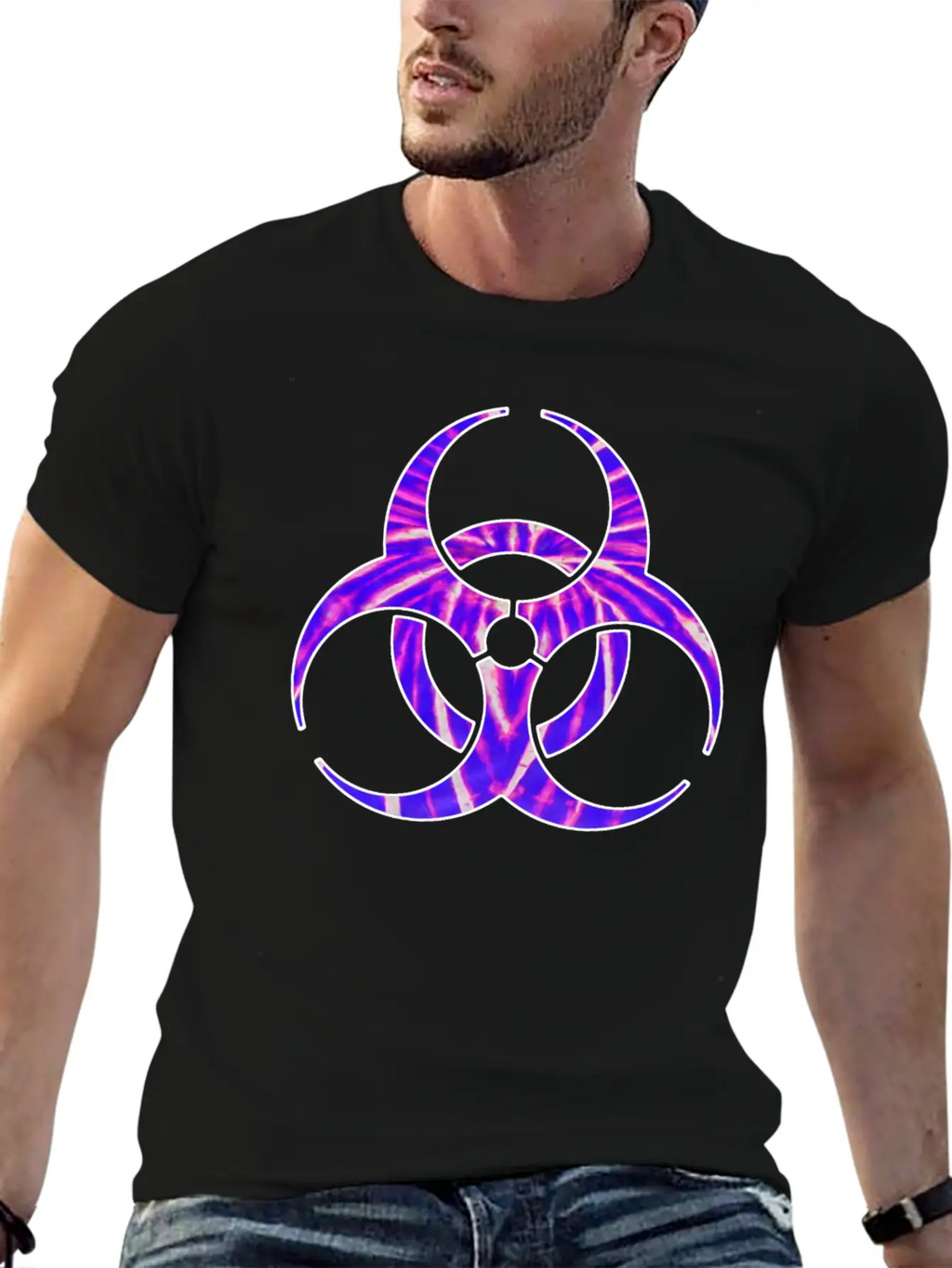 Neon Purple Biohazard Essential Cotton Tee For Daily Outfits – Unisex Style
