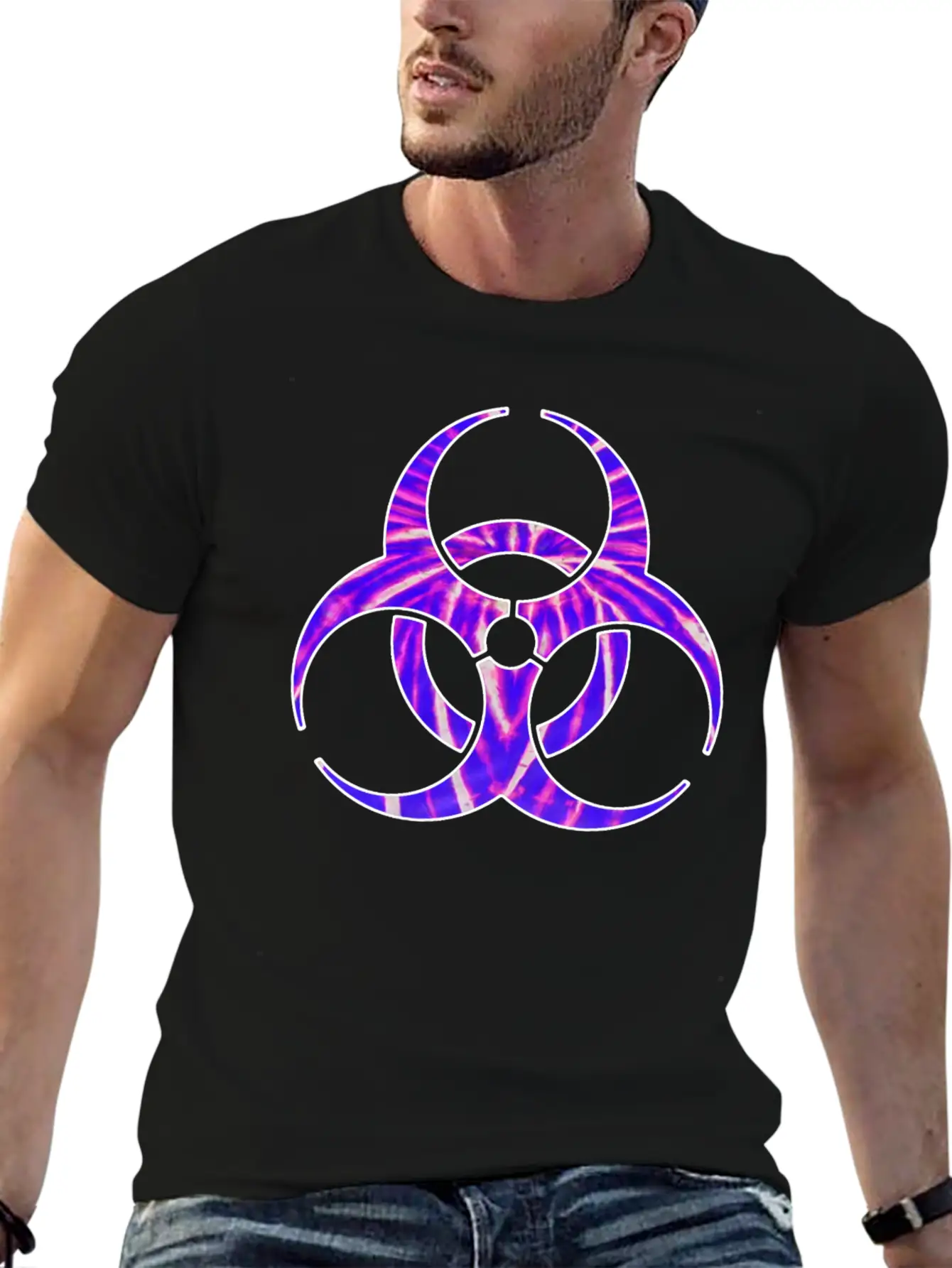 Neon Purple Biohazard Essential Cotton Tee For Daily Outfits – Unisex Style