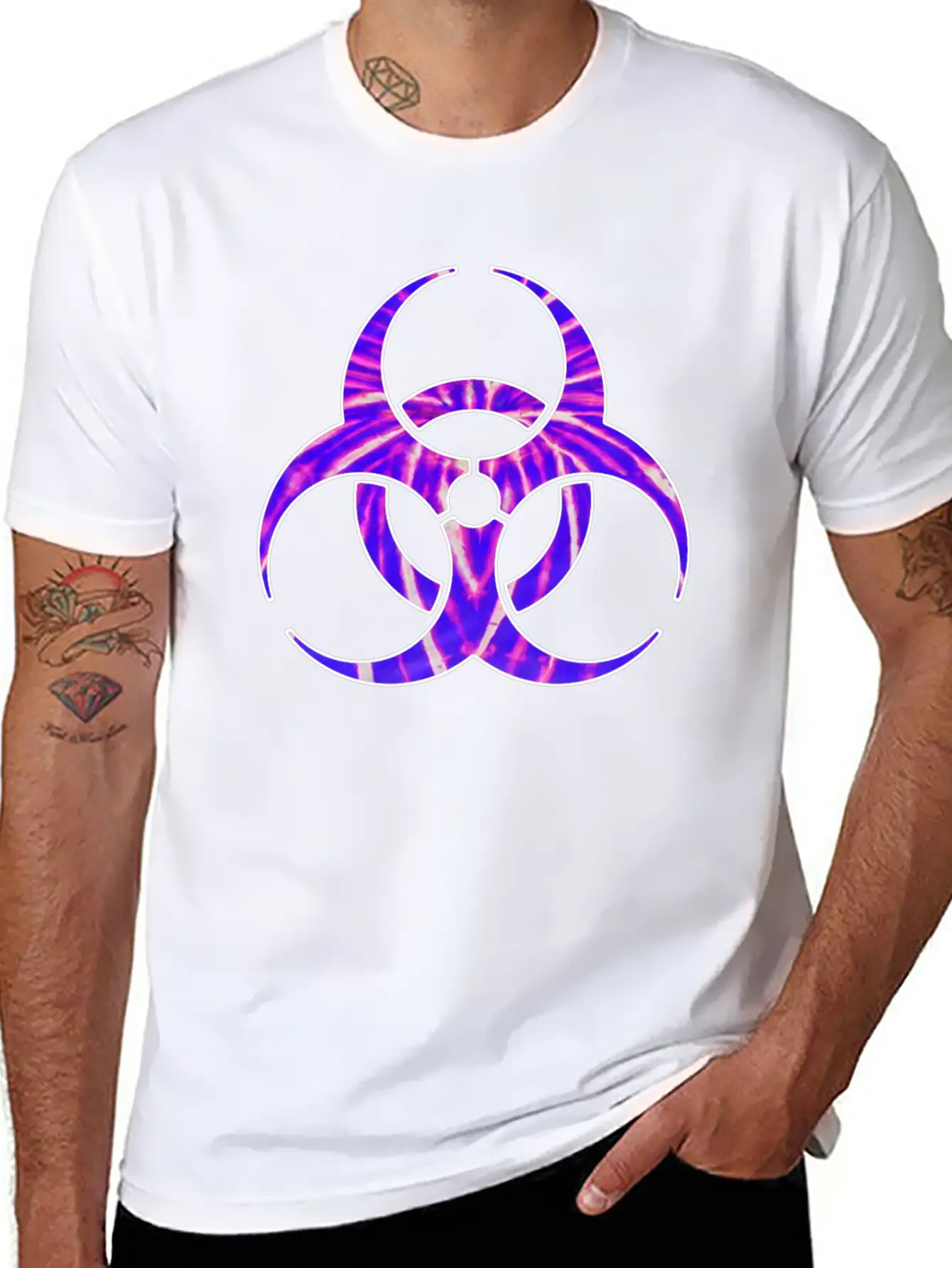 Neon Purple Biohazard Essential Cotton Tee For Daily Outfits – Unisex Style