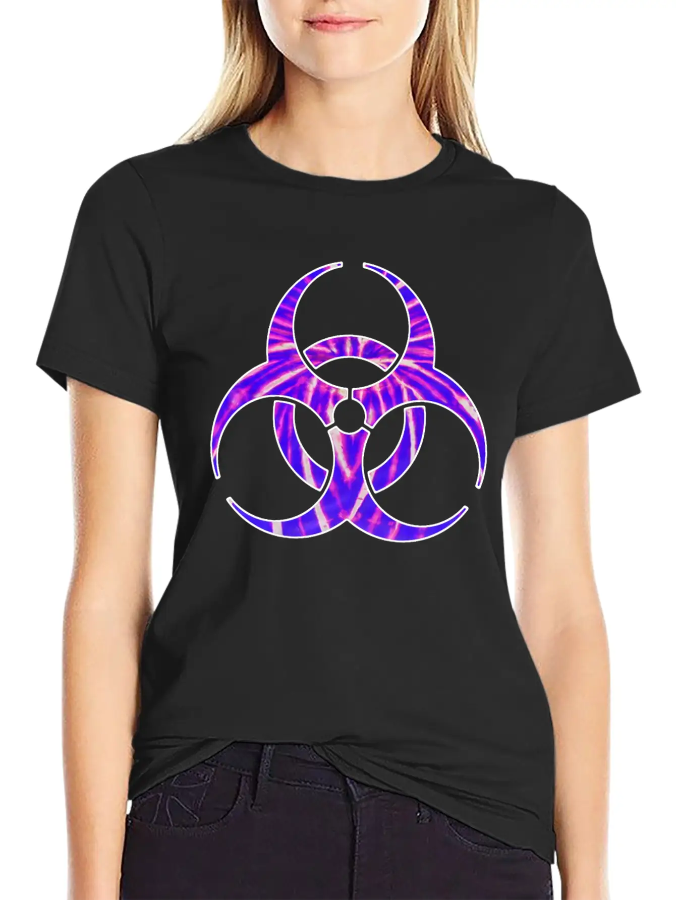 Neon Purple Biohazard Essential Cotton Tee For Daily Outfits – Unisex Style