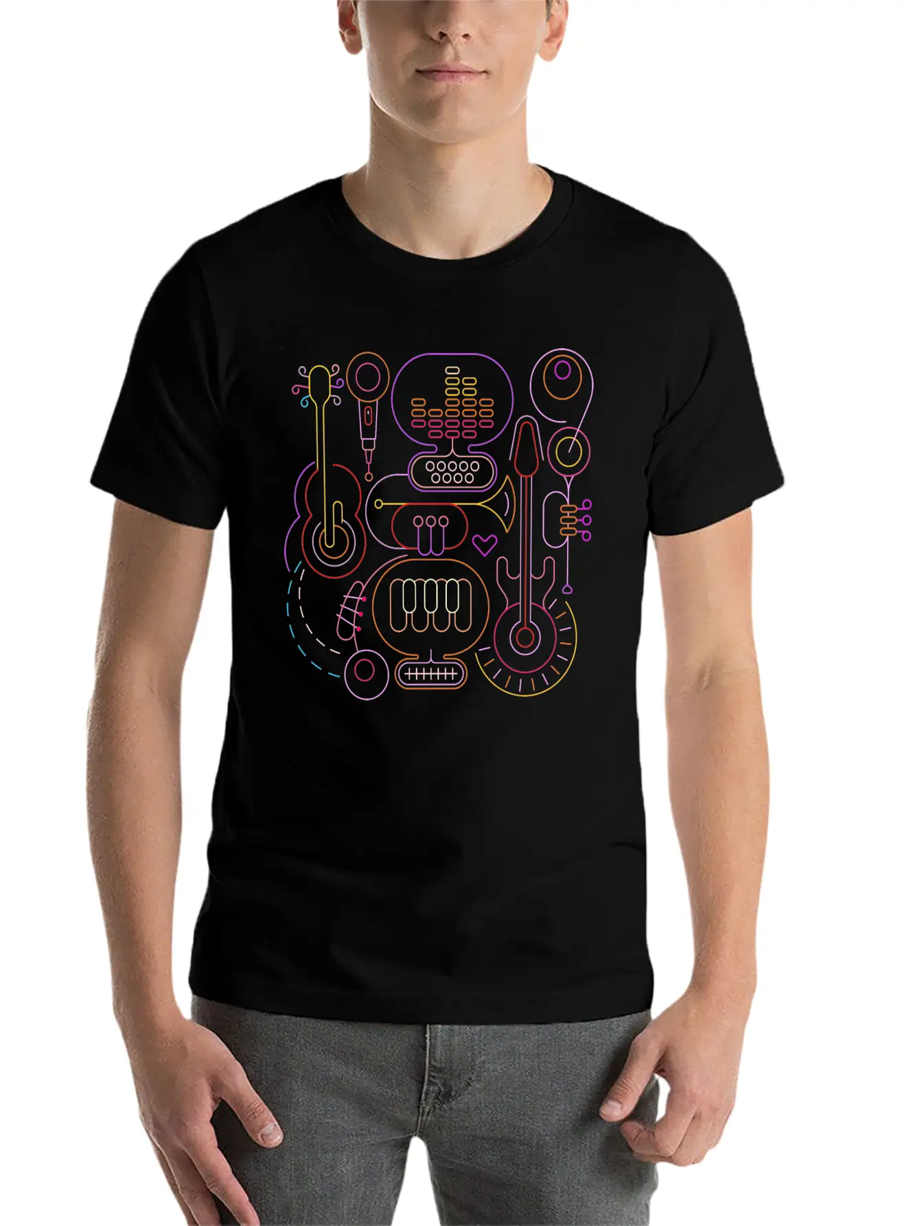 Neon Rhapsody: Vibrant Musical Melodies Unisex Casual T-Shirt – Clean Design For Daily Comfort