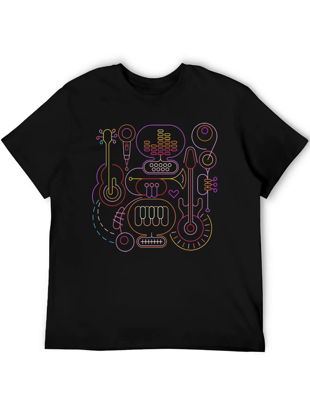 Neon Rhapsody: Vibrant Musical Melodies Unisex Casual T-Shirt – Clean Design For Daily Comfort