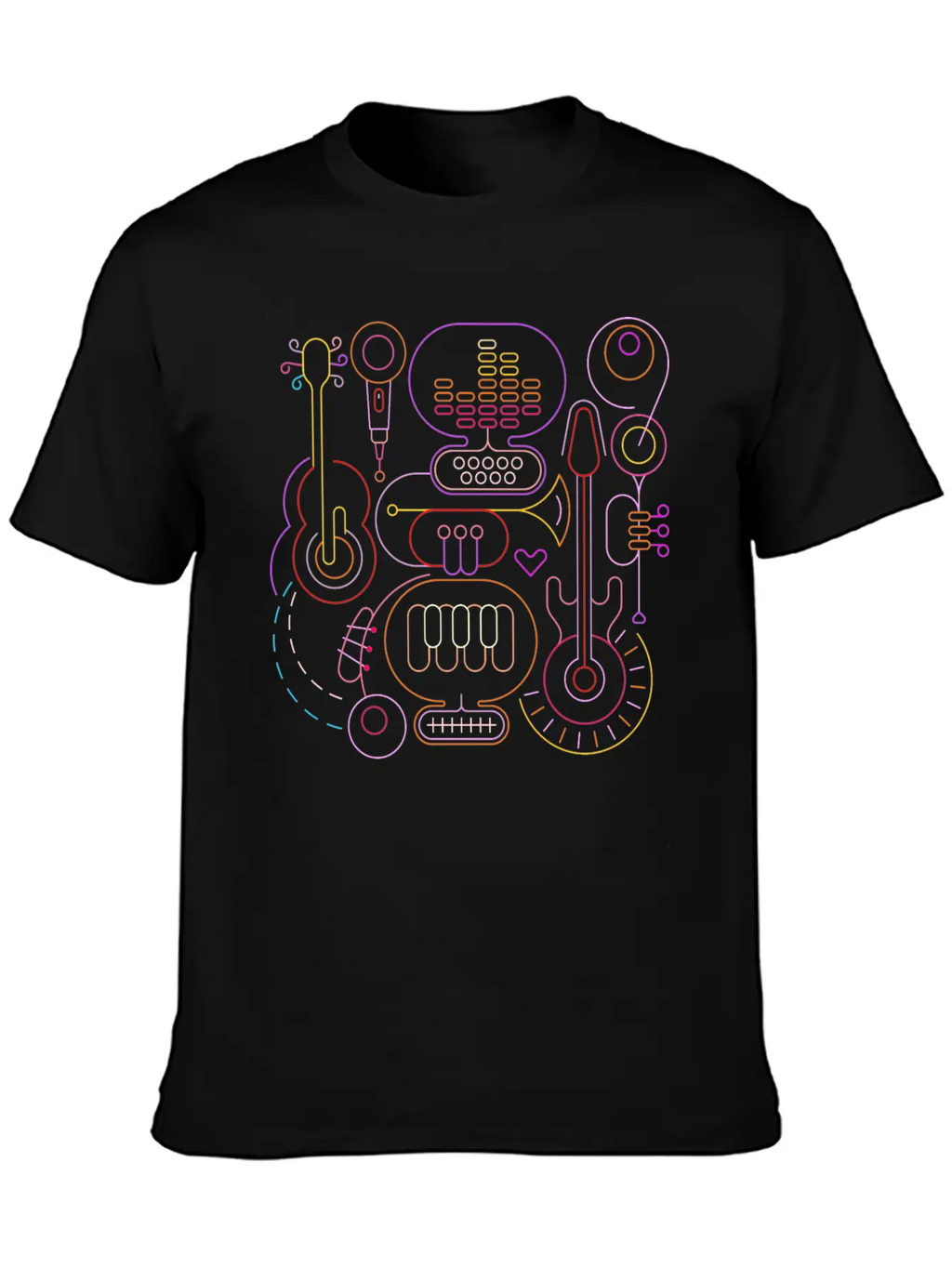 Neon Rhapsody: Vibrant Musical Melodies Unisex Casual T-Shirt – Clean Design For Daily Comfort