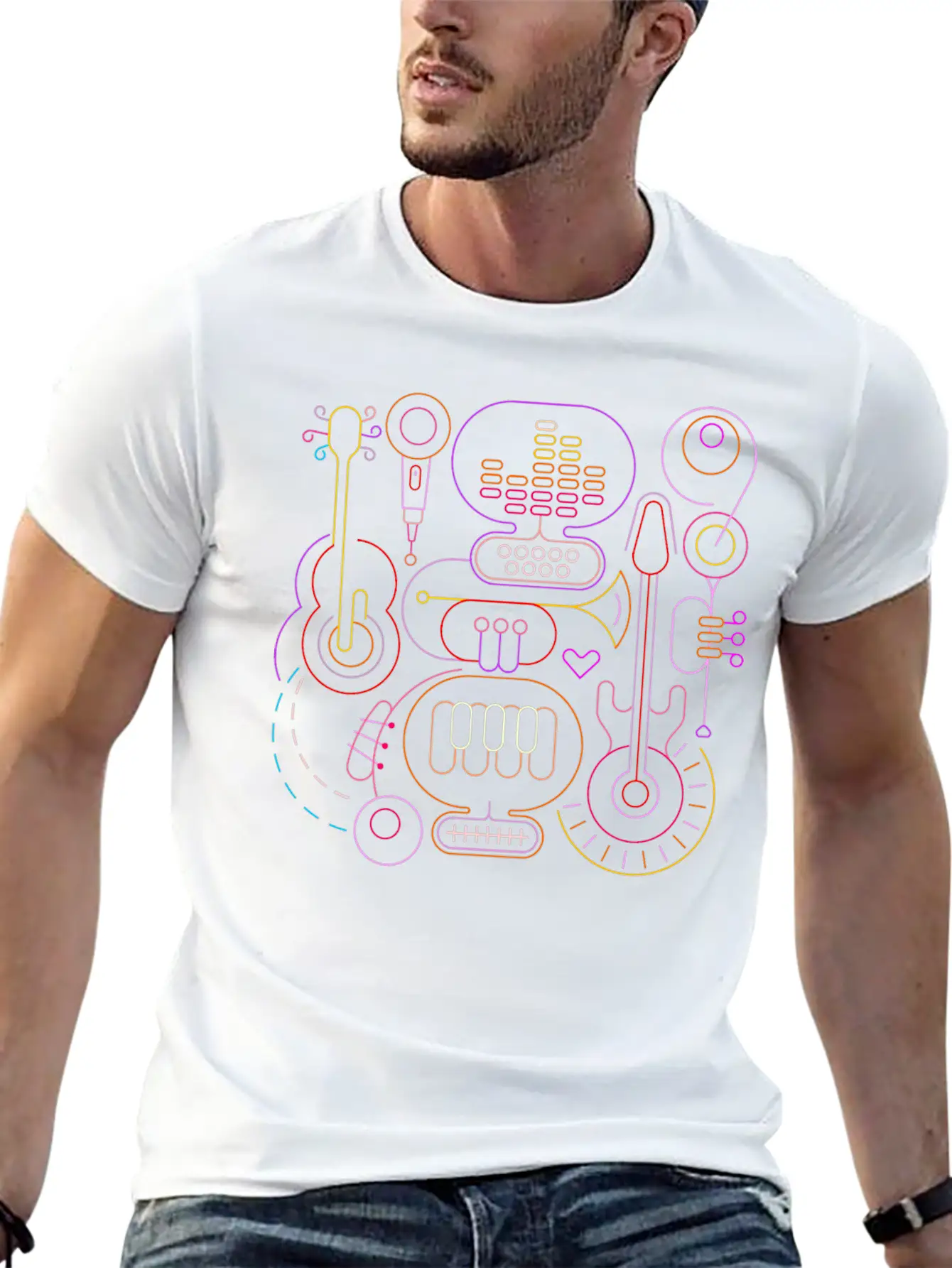 Neon Rhapsody: Vibrant Musical Melodies Unisex Casual T-Shirt – Clean Design For Daily Comfort