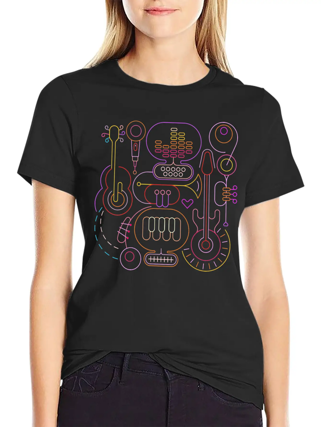 Neon Rhapsody: Vibrant Musical Melodies Unisex Casual T-Shirt – Clean Design For Daily Comfort