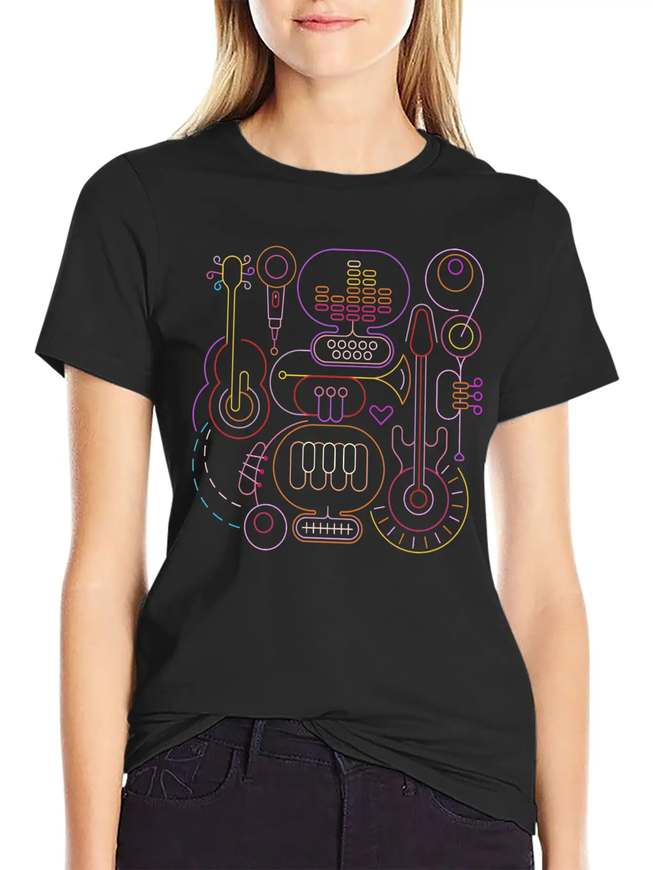 Neon Rhapsody: Vibrant Musical Melodies Unisex Casual T-Shirt – Clean Design For Daily Comfort