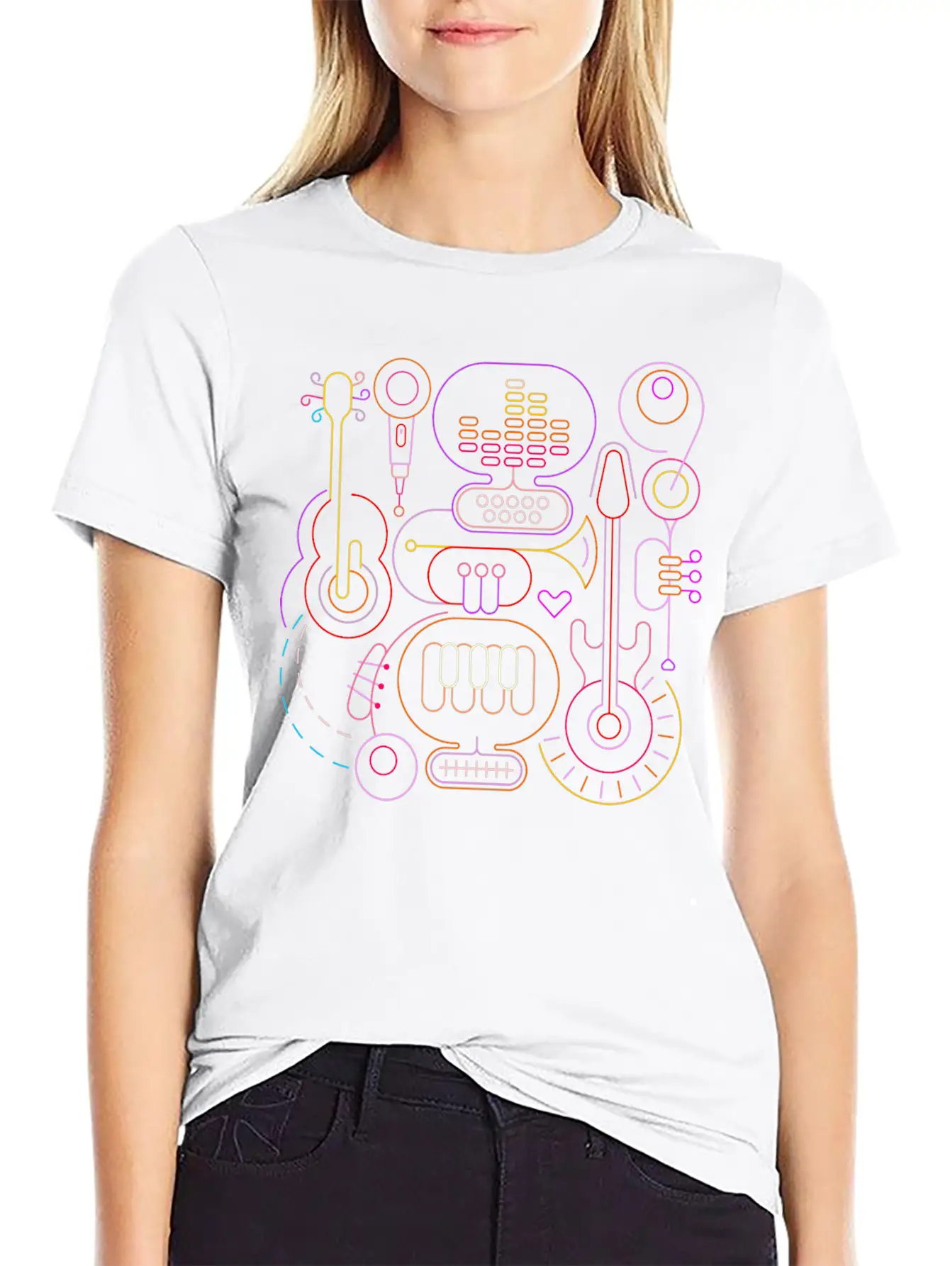 Neon Rhapsody: Vibrant Musical Melodies Unisex Casual T-Shirt – Clean Design For Daily Comfort