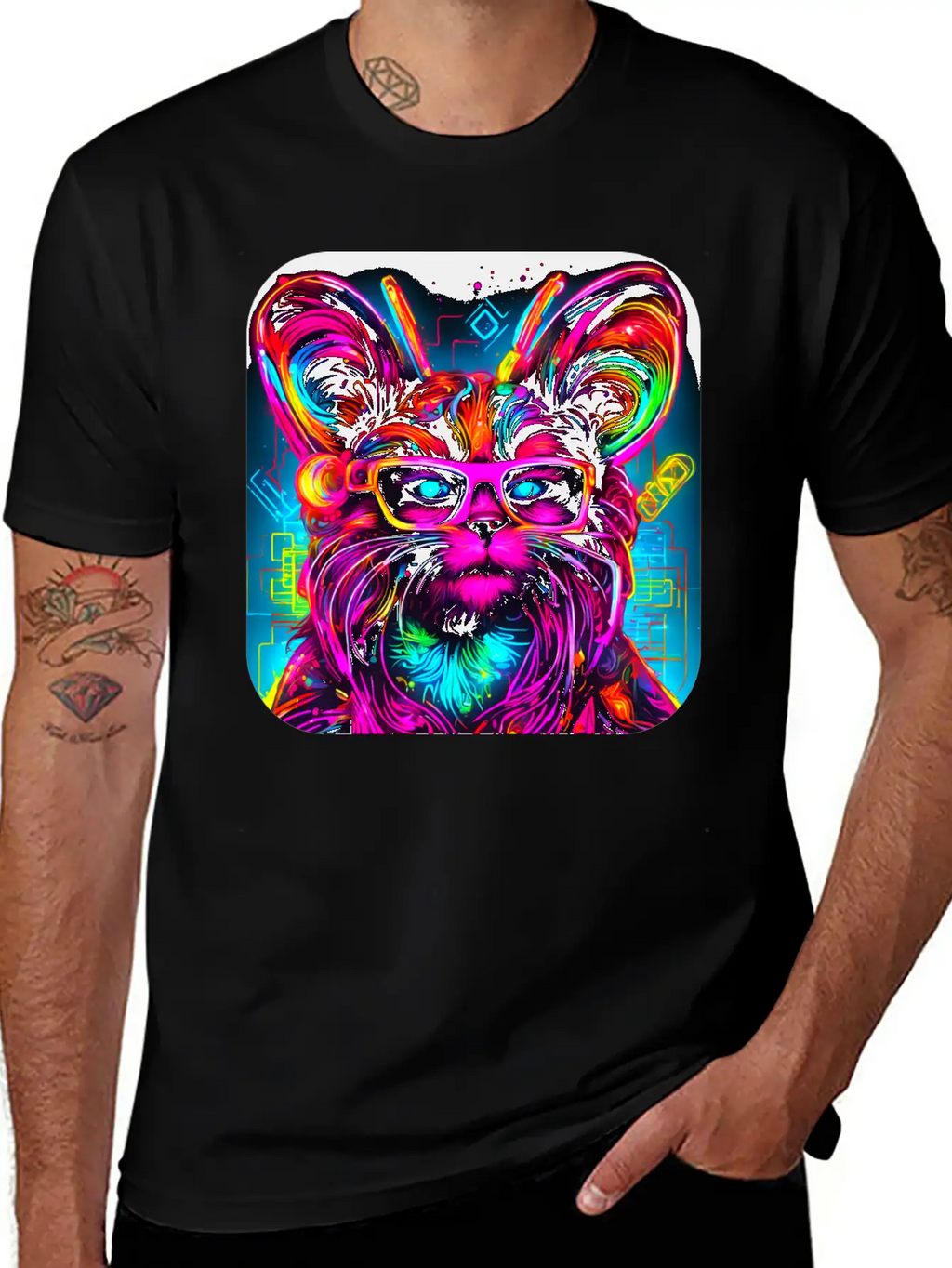 Neon Style UV Glow Electro Party Essential Cotton Tee For Daily Outfits – Unisex Style