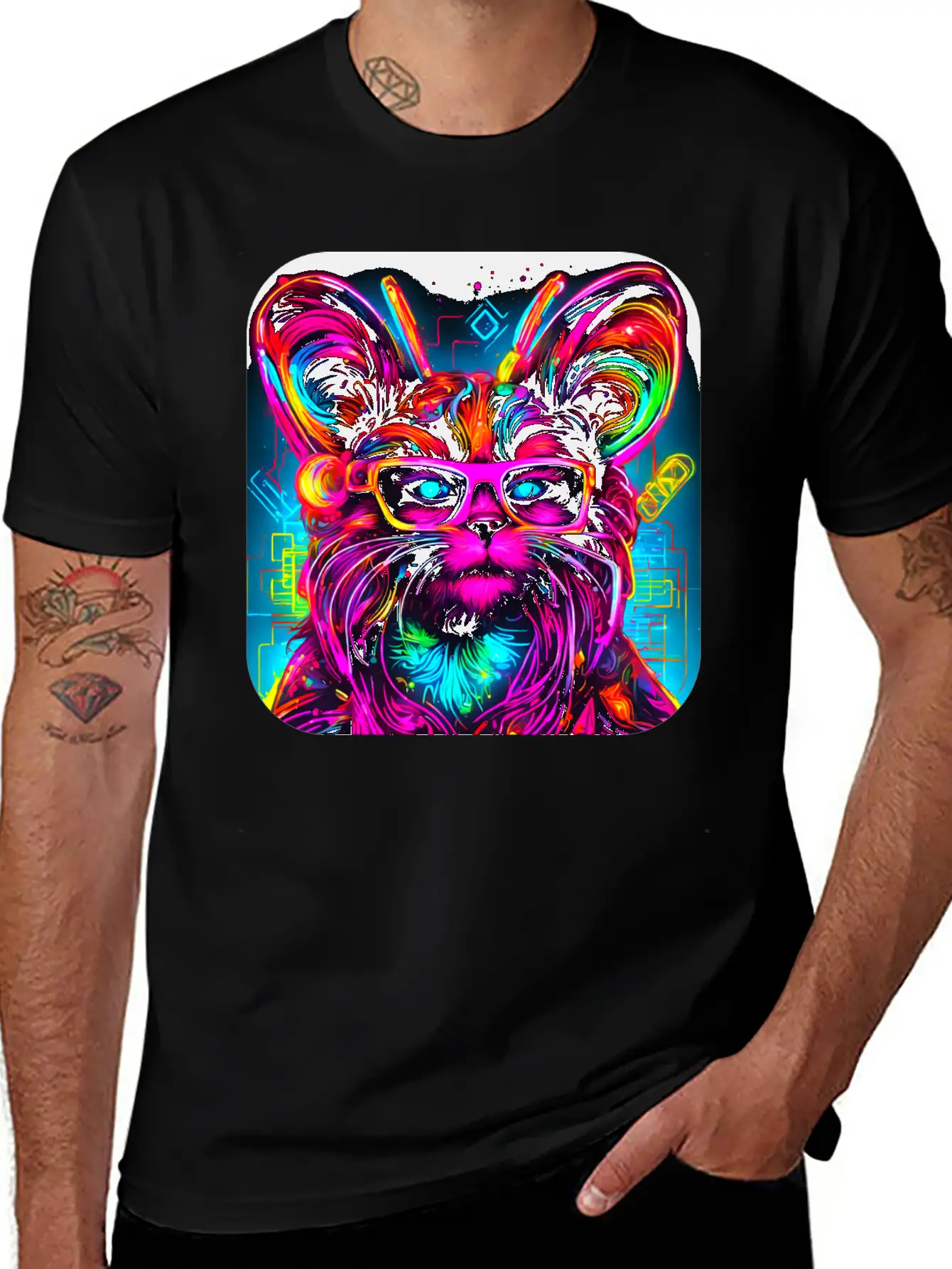 Neon Style UV Glow Electro Party Essential Cotton Tee For Daily Outfits – Unisex Style