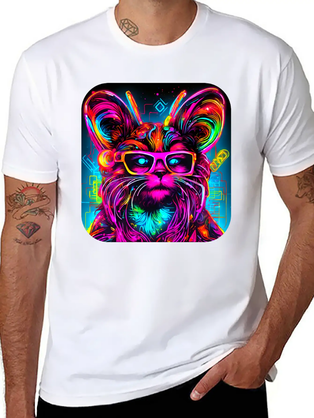 Neon Style UV Glow Electro Party Essential Cotton Tee For Daily Outfits – Unisex Style