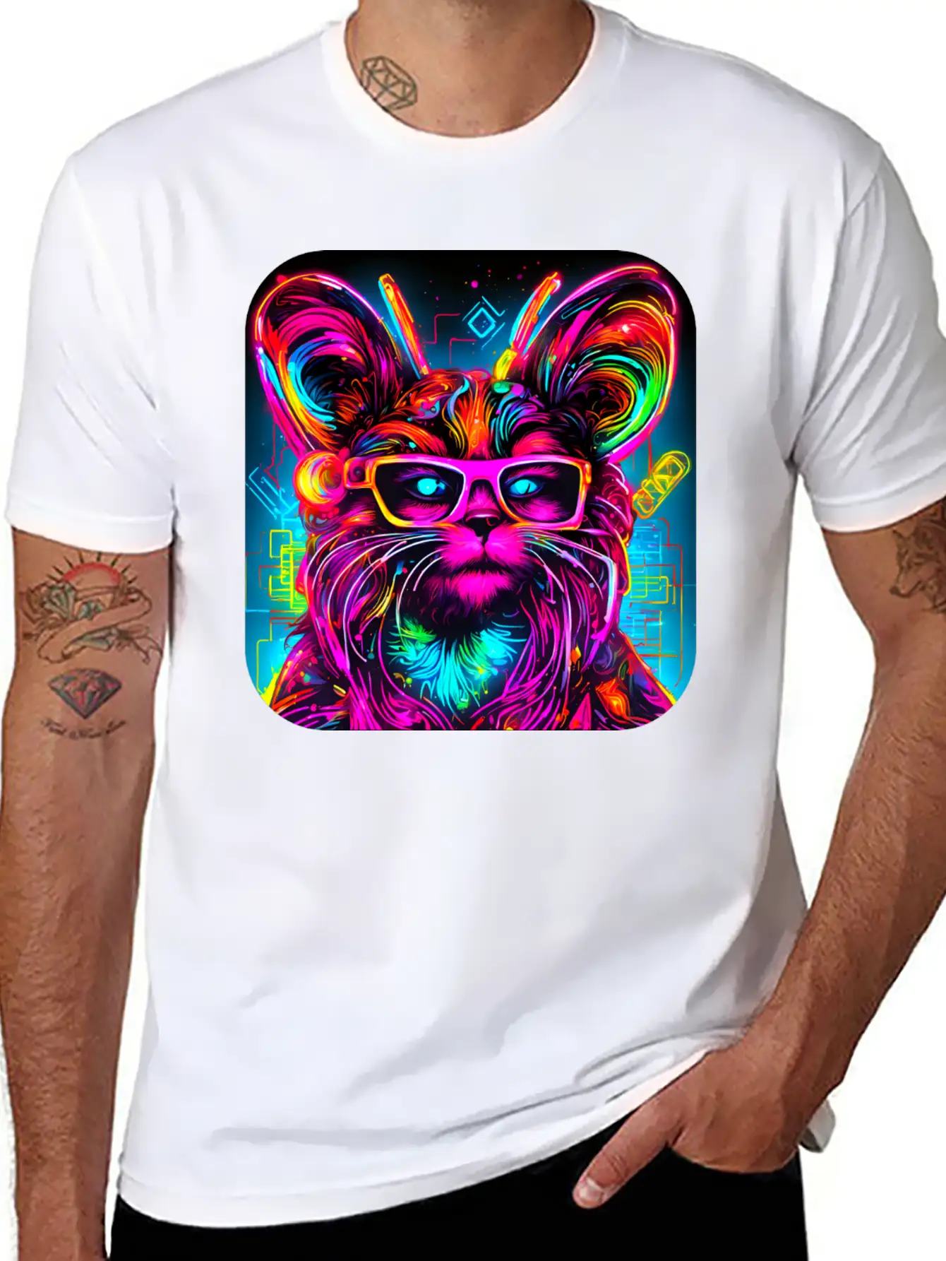 Neon Style UV Glow Electro Party Essential Cotton Tee For Daily Outfits – Unisex Style