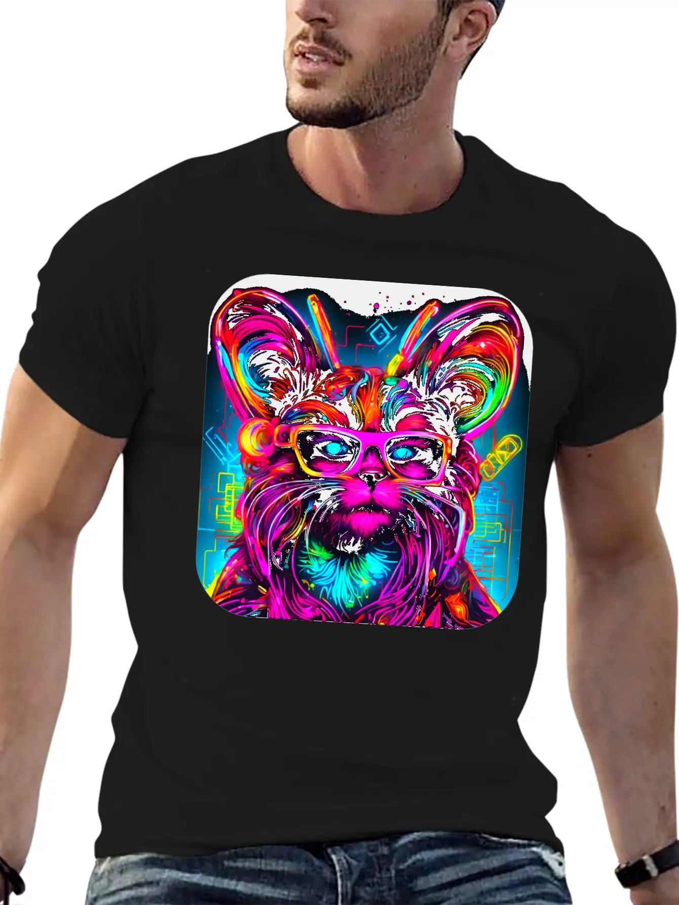 Neon Style UV Glow Electro Party Essential Cotton Tee For Daily Outfits – Unisex Style