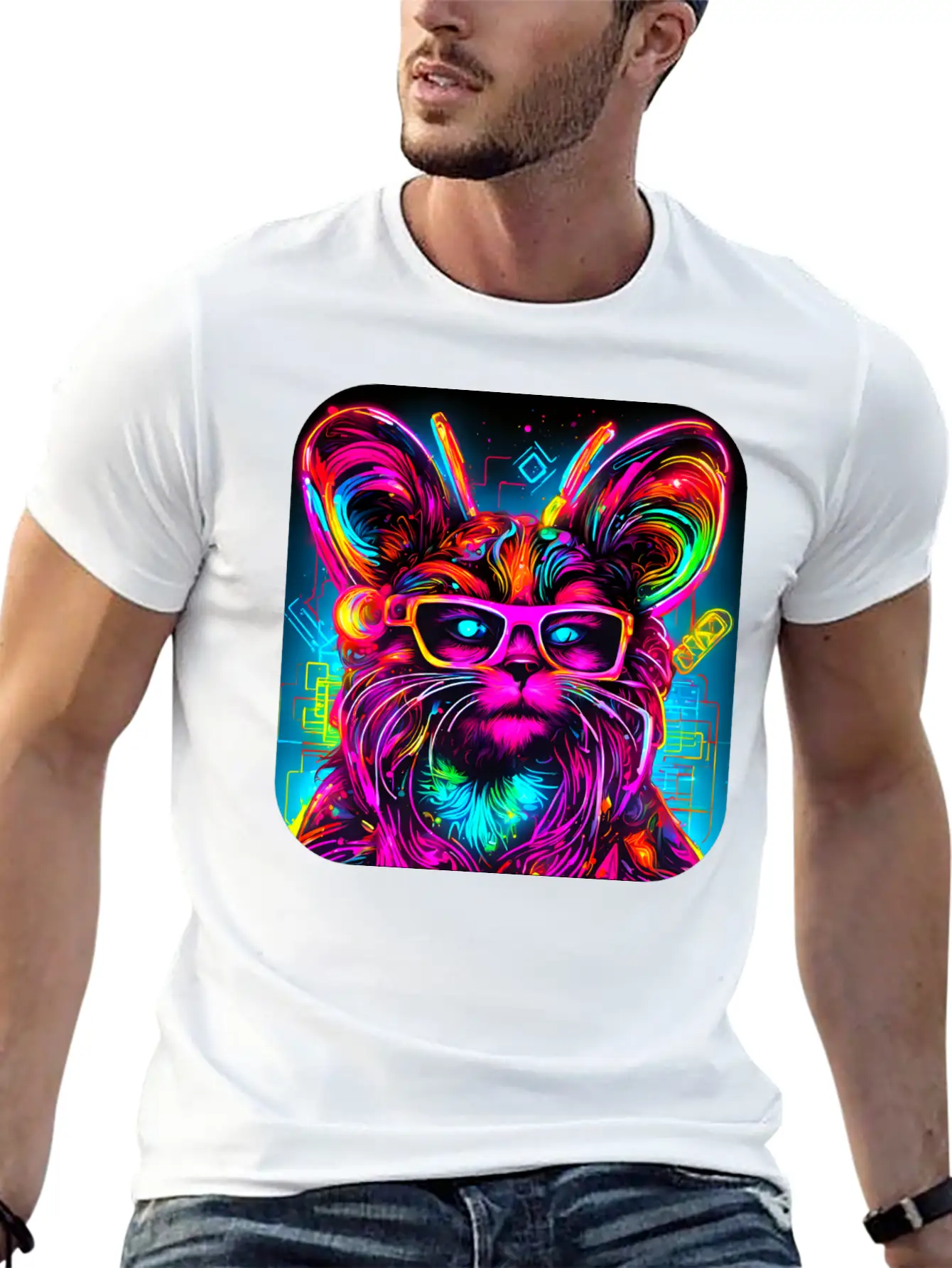 Neon Style UV Glow Electro Party Essential Cotton Tee For Daily Outfits – Unisex Style