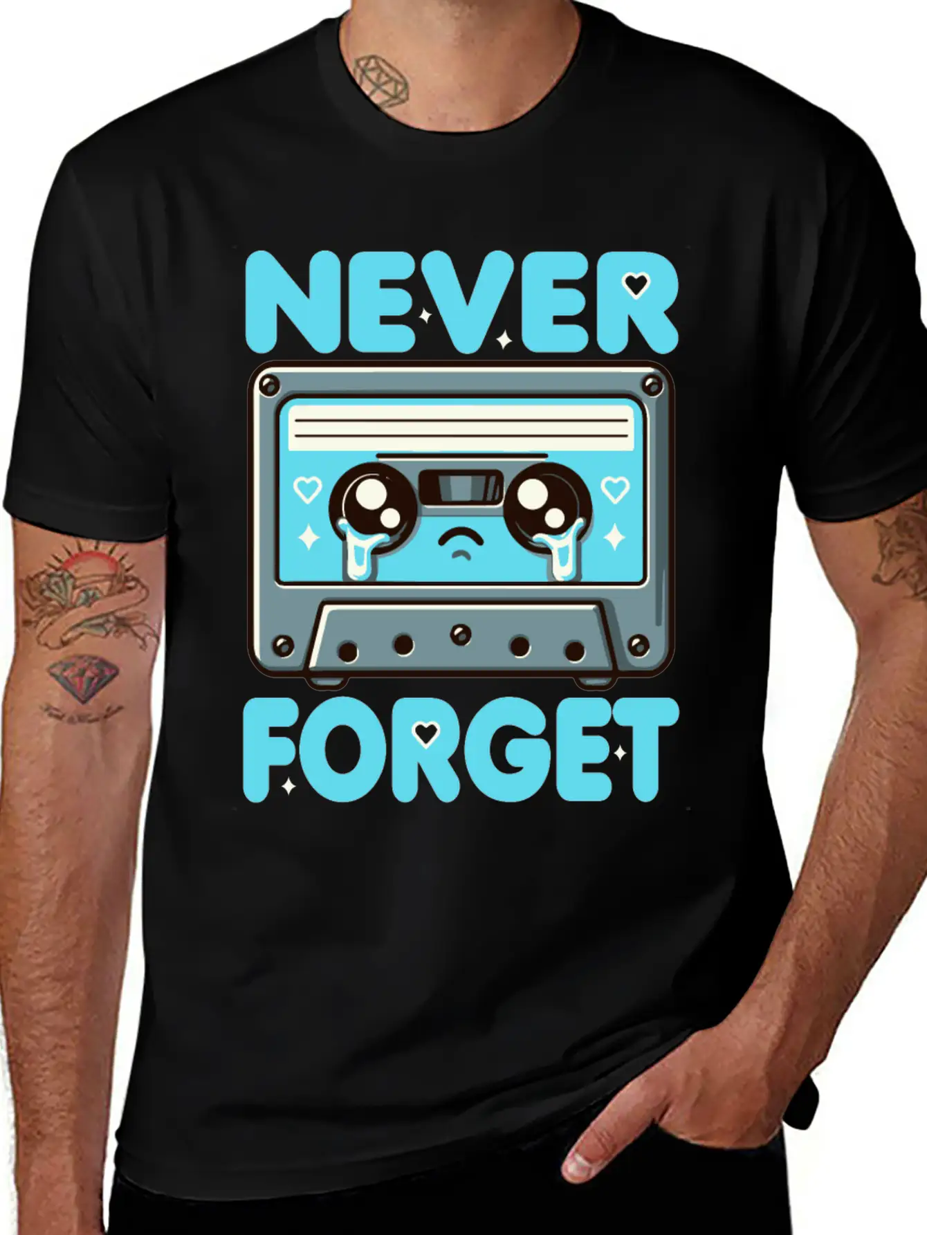 Never Forget Cassette Tape Funny Cassette Music Breathable Soft Cotton T-Shirt – Timeless Casual Look