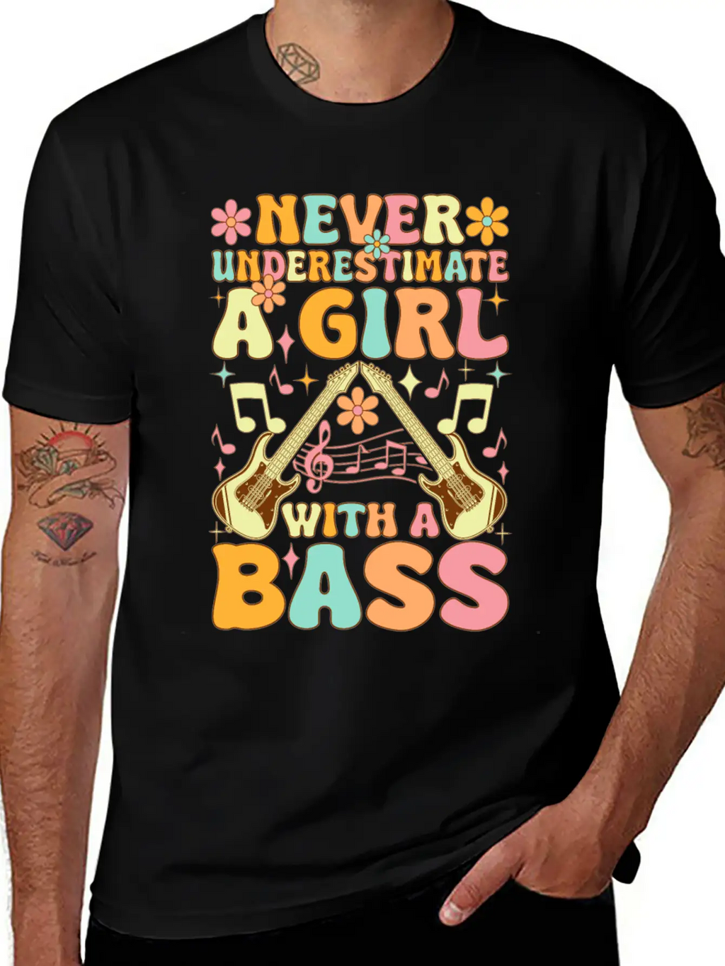 Never Underestimate A Girl With A Bass Groovy Bass Classic Cotton Tee – Unisex Comfort For Any Season