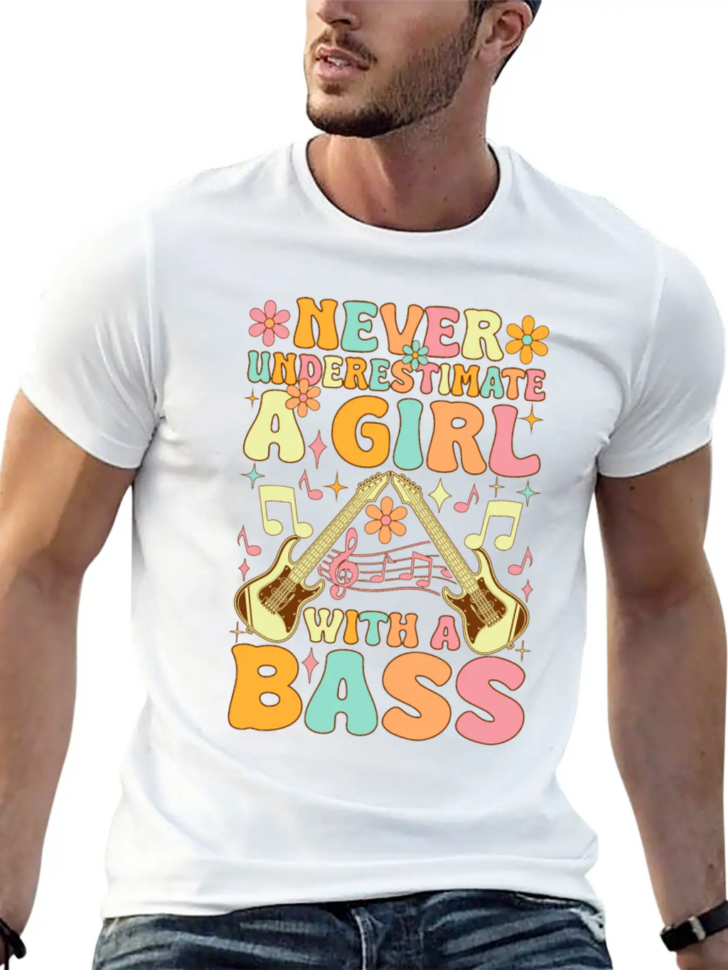 Never Underestimate A Girl With A Bass Groovy Bass Classic Cotton Tee – Unisex Comfort For Any Season