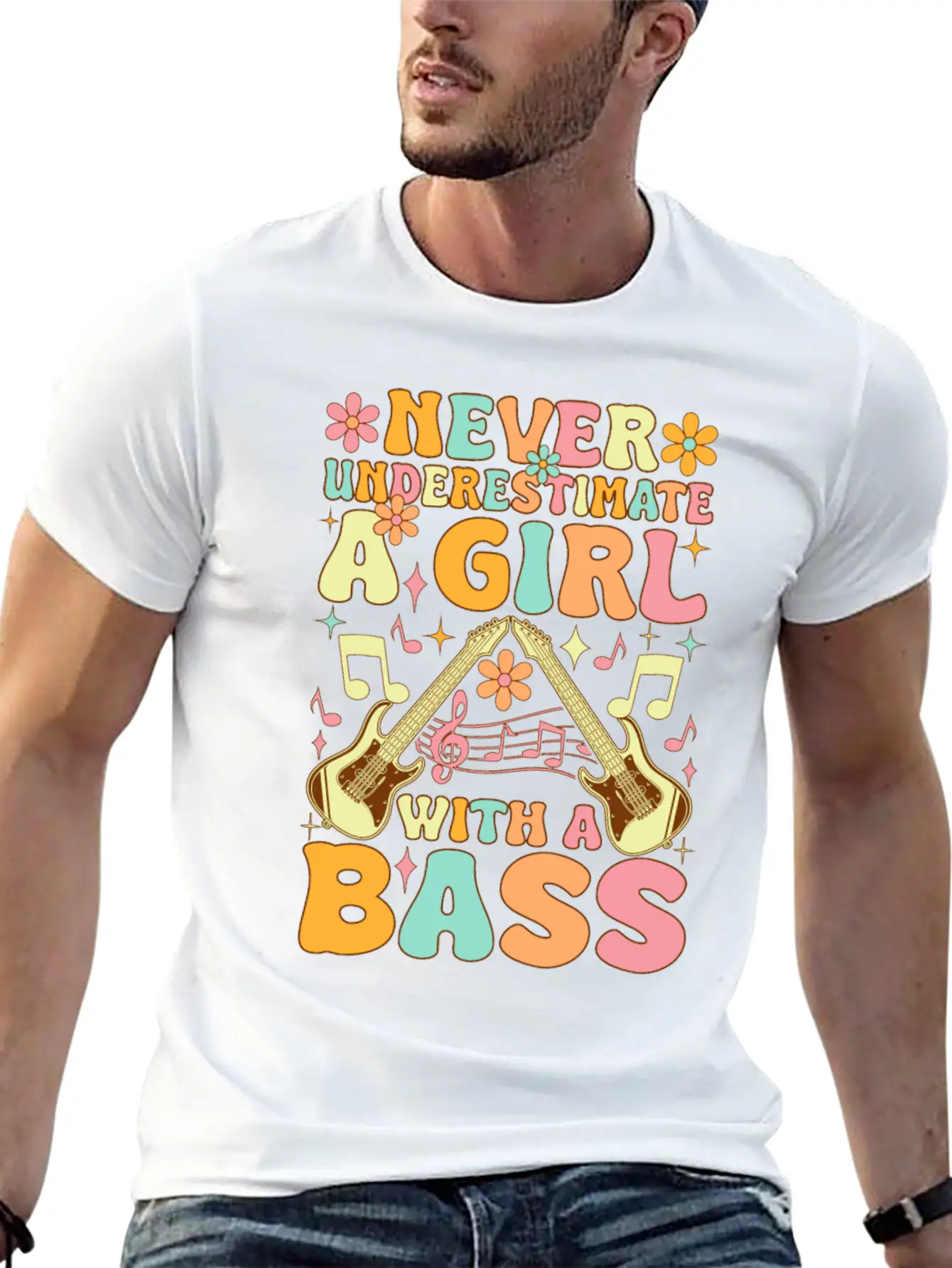 Never Underestimate A Girl With A Bass Groovy Bass Classic Cotton Tee – Unisex Comfort For Any Season