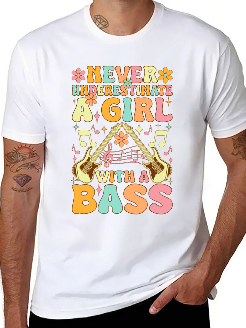 Never Underestimate A Girl With A Bass Groovy Bass Classic Cotton Tee – Unisex Comfort For Any Season