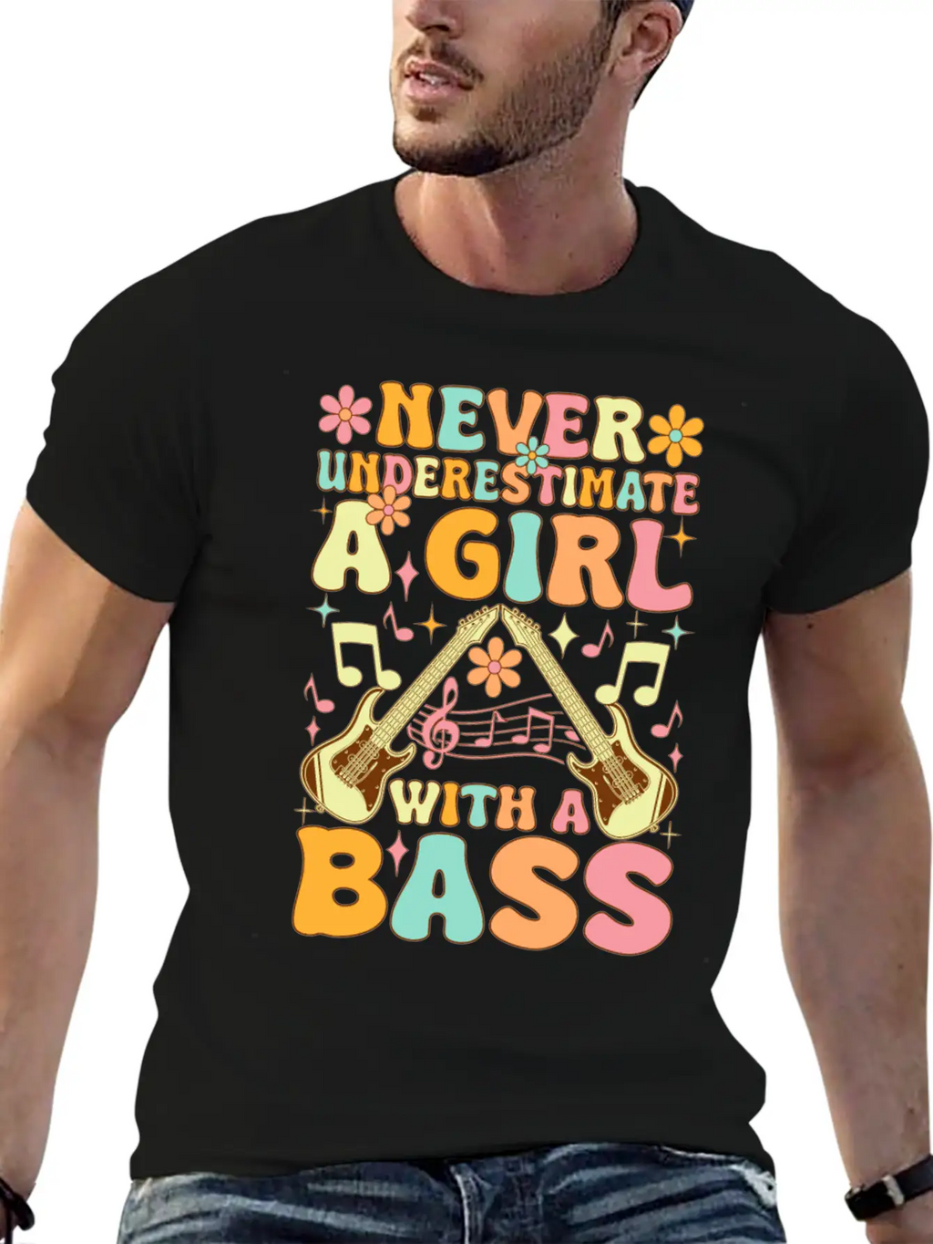 Never Underestimate A Girl With A Bass Groovy Bass Classic Cotton Tee – Unisex Comfort For Any Season