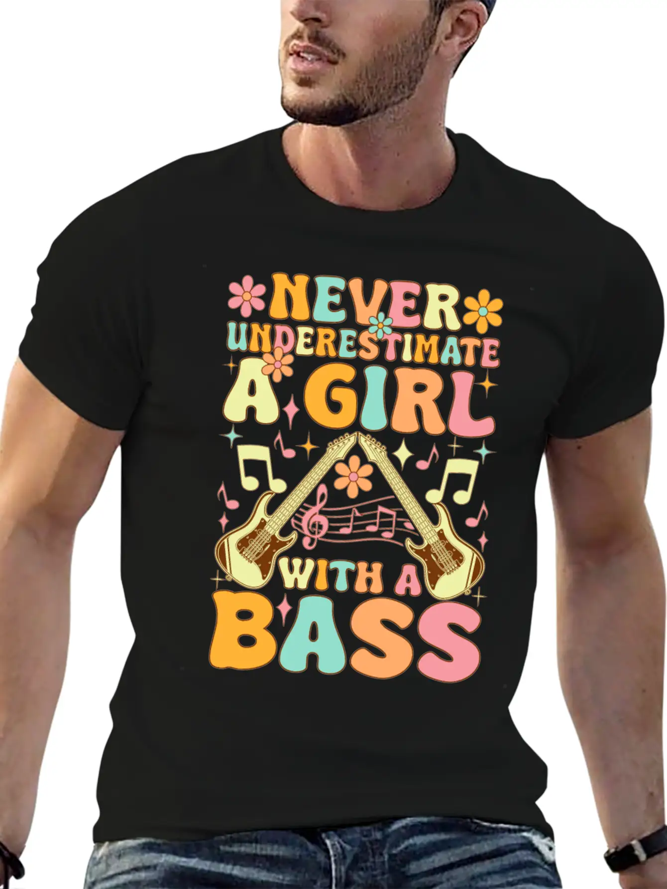 Never Underestimate A Girl With A Bass Groovy Bass Classic Cotton Tee – Unisex Comfort For Any Season