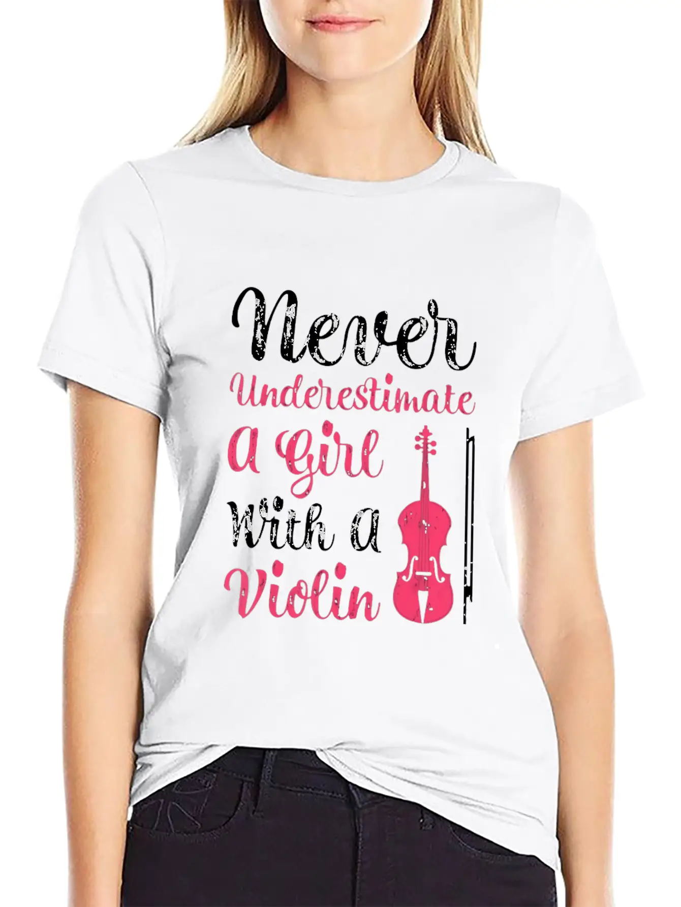 Never Underestimate A Girl With A Violin Timeless Short Sleeve Tee – Comfy And Minimalist Design