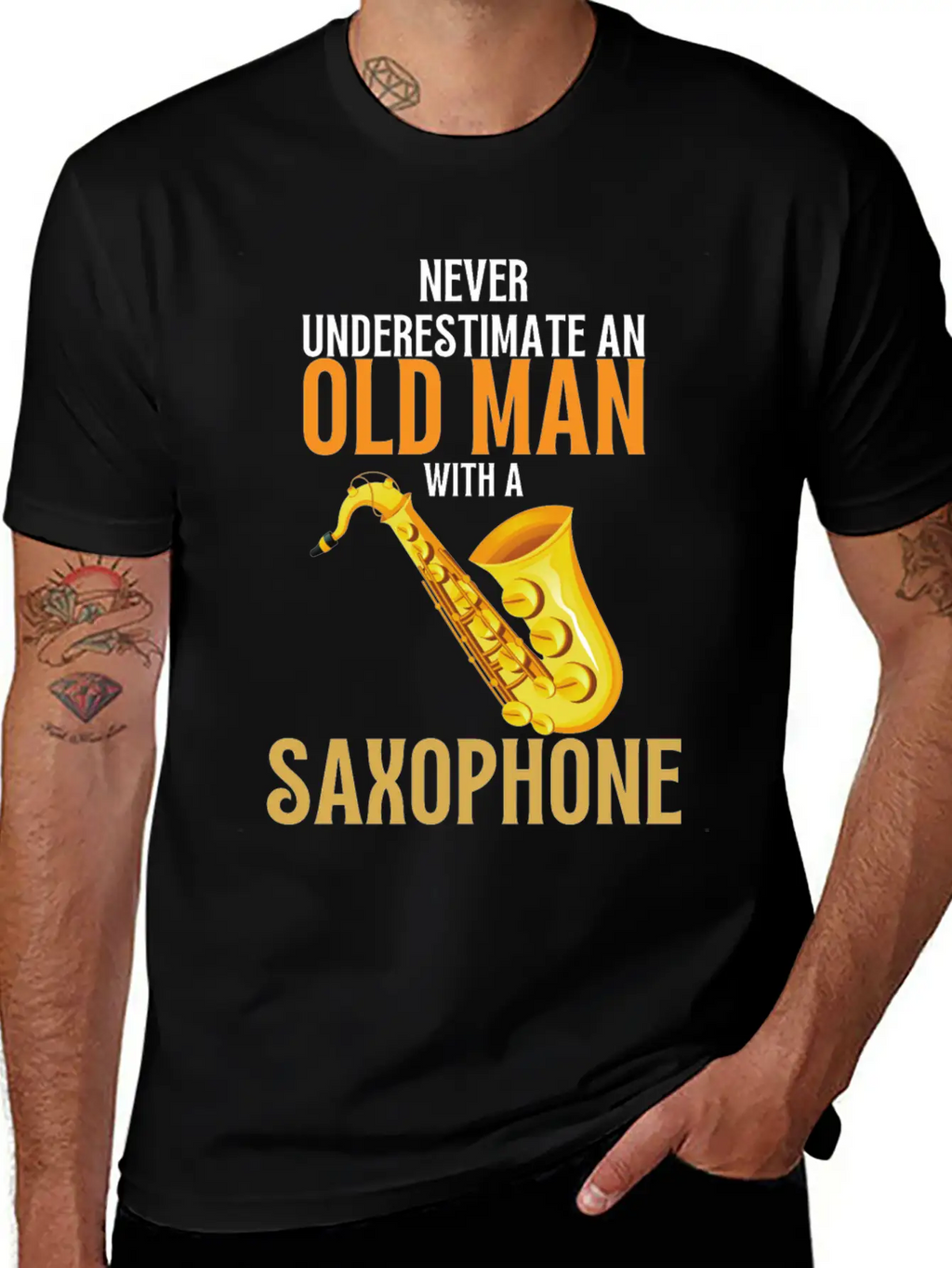 Never Underestimate An Old Man With A Saxophone Breathable Graphic T-Shirt – Perfect For Casual Days