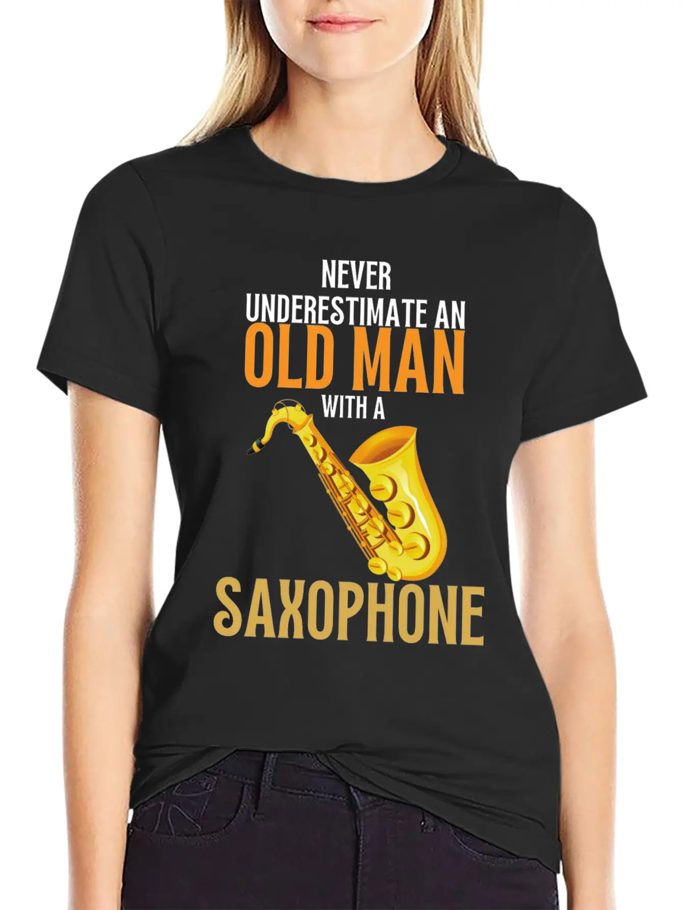 Never Underestimate An Old Man With A Saxophone Breathable Graphic T-Shirt – Perfect For Casual Days