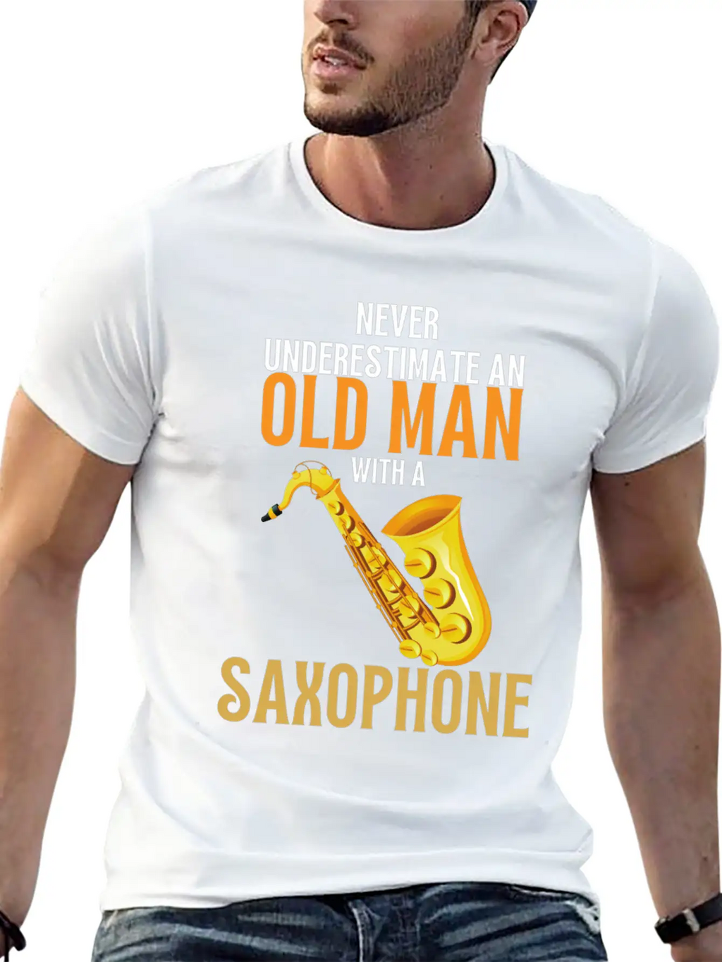 Never Underestimate An Old Man With A Saxophone Breathable Graphic T-Shirt – Perfect For Casual Days
