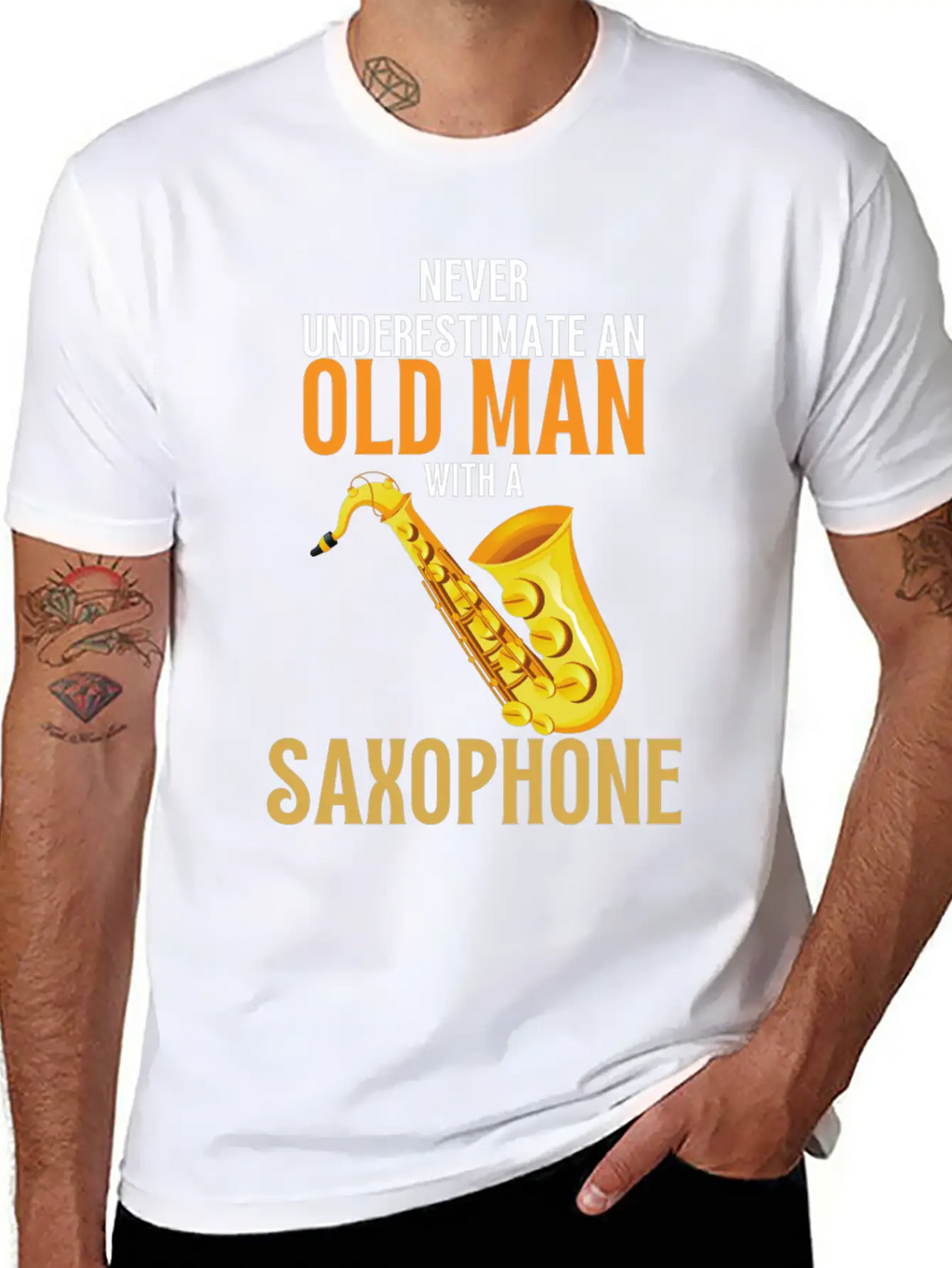 Never Underestimate An Old Man With A Saxophone Breathable Graphic T-Shirt – Perfect For Casual Days