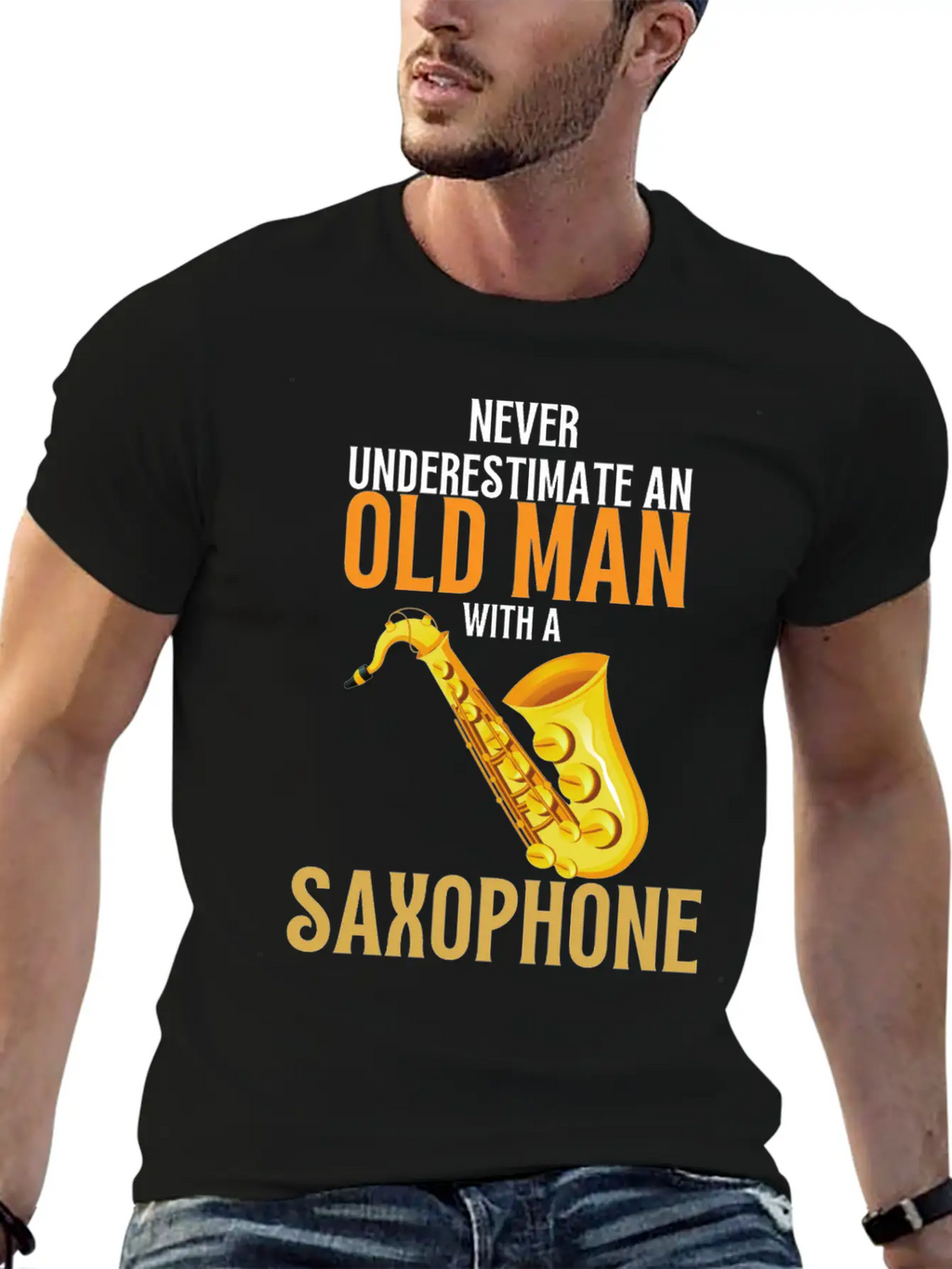 Never Underestimate An Old Man With A Saxophone Breathable Graphic T-Shirt – Perfect For Casual Days