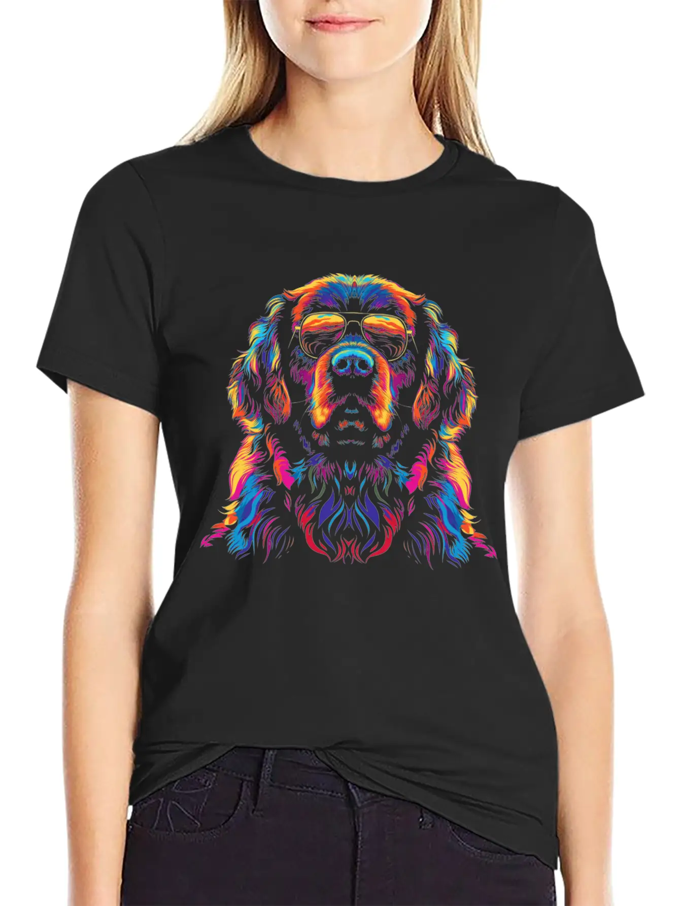 Newfoundland Dog Dog Sunglasses Popart Essential Cotton Tee For Daily Outfits – Unisex Style