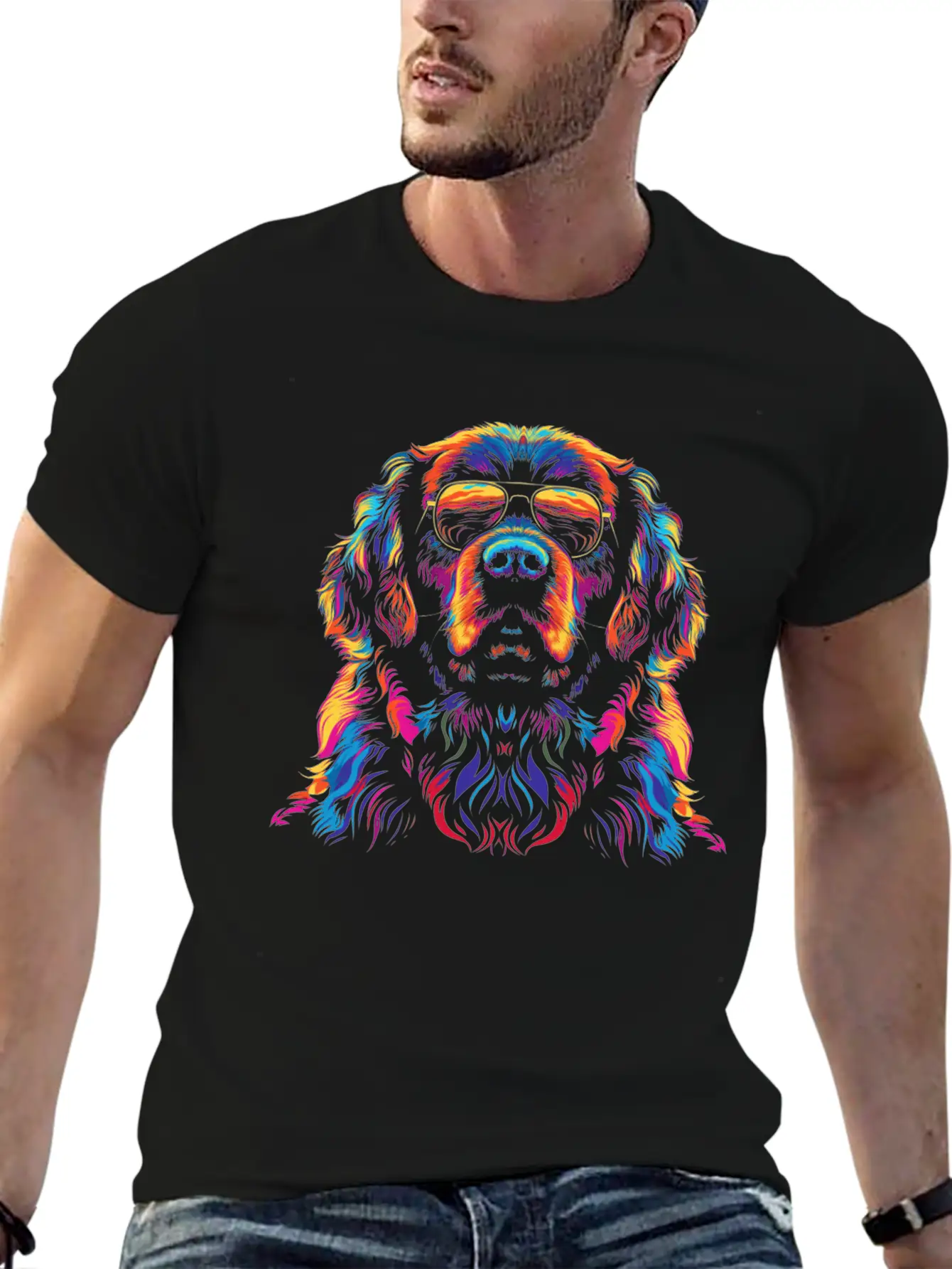 Newfoundland Dog Dog Sunglasses Popart Essential Cotton Tee For Daily Outfits – Unisex Style