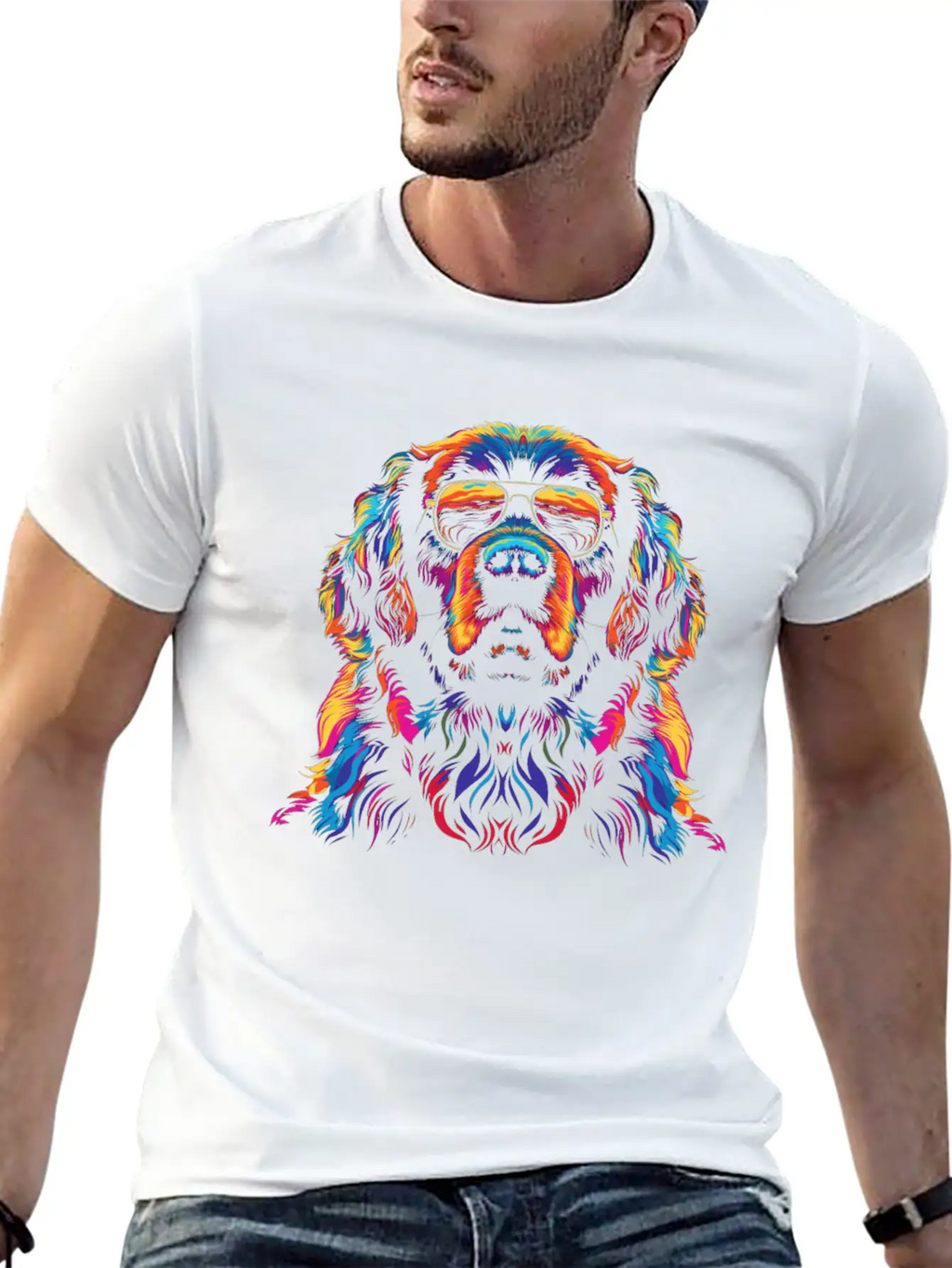 Newfoundland Dog Dog Sunglasses Popart Essential Cotton Tee For Daily Outfits – Unisex Style