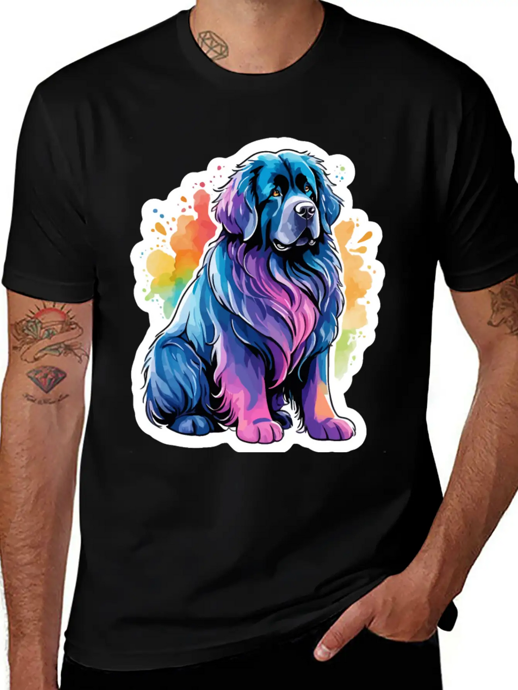 Newfoundland Dog Watercolor Stylish Everyday T-Shirt – Unisex Basic Cotton Tee