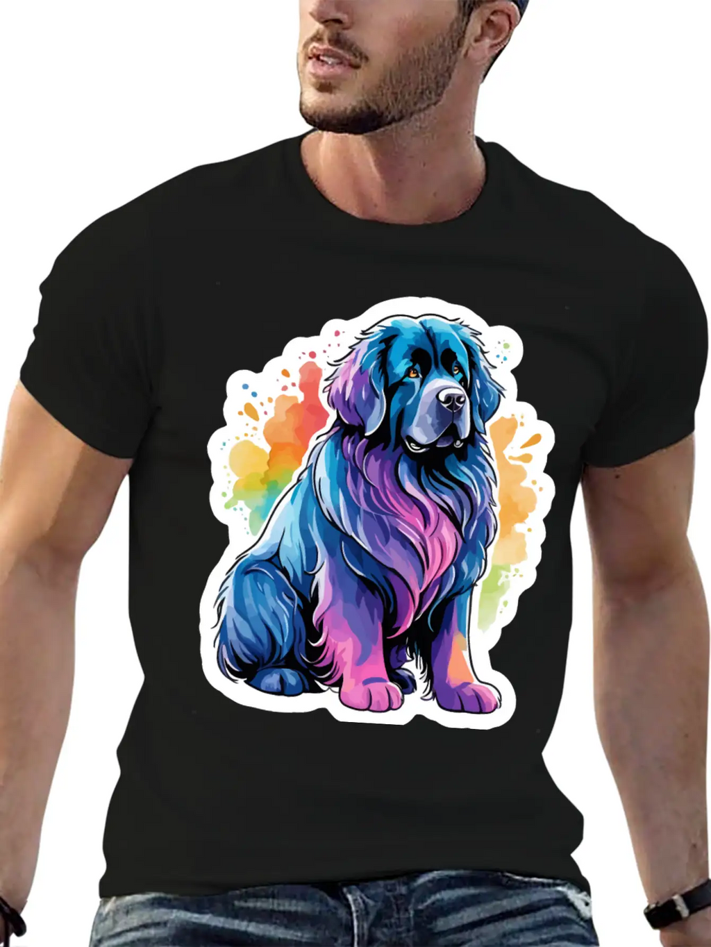 Newfoundland Dog Watercolor Stylish Everyday T-Shirt – Unisex Basic Cotton Tee