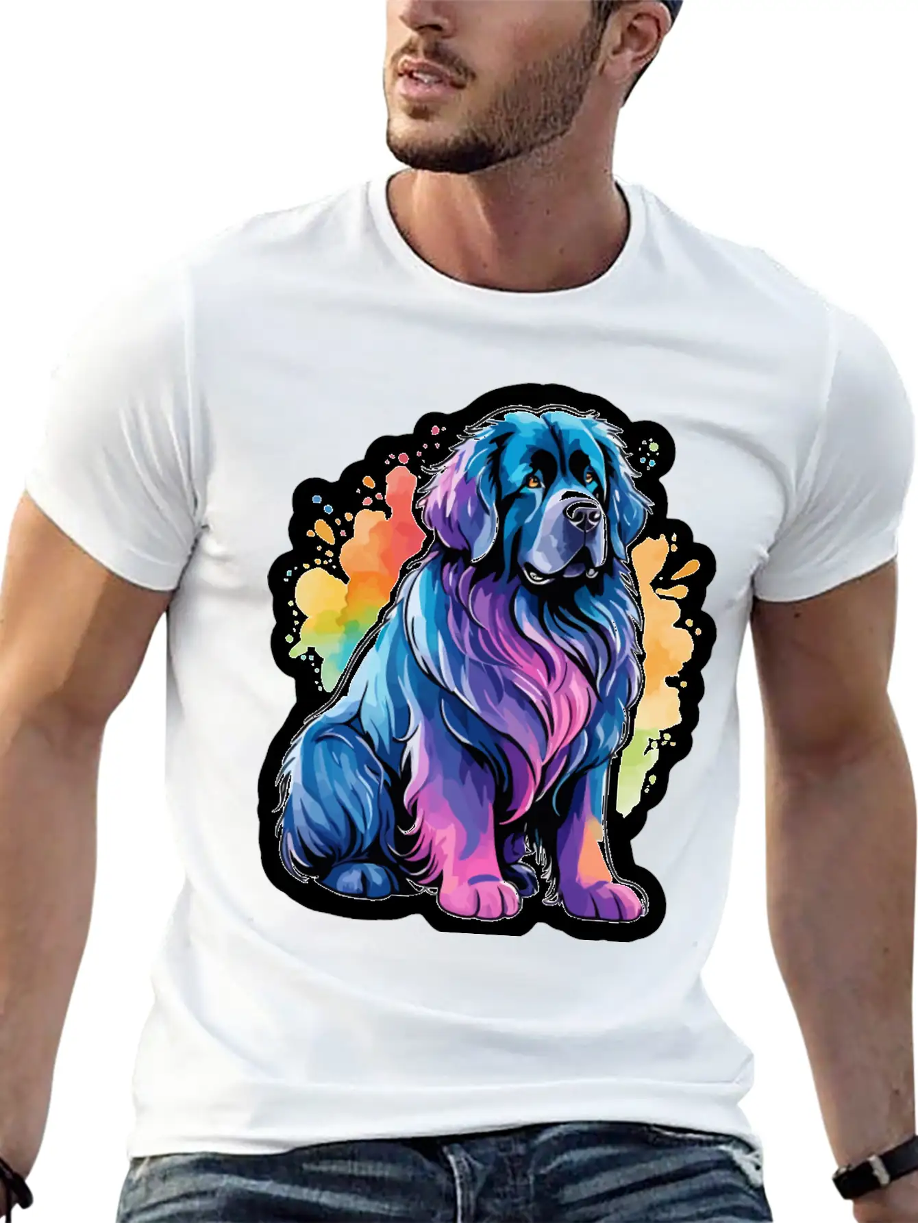 Newfoundland Dog Watercolor Stylish Everyday T-Shirt – Unisex Basic Cotton Tee