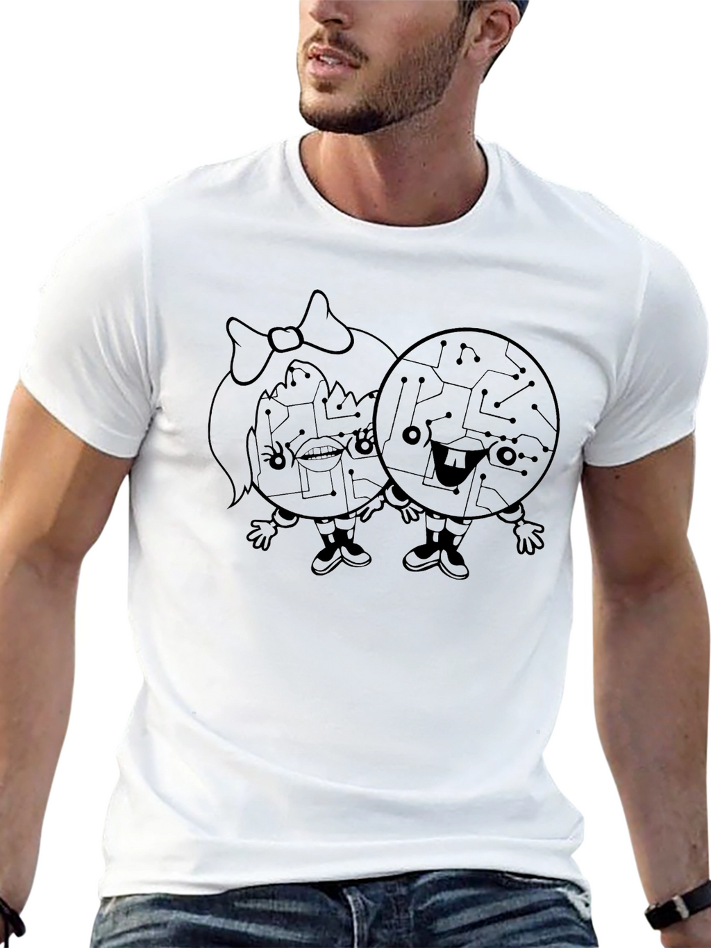 Circuit Board Couple Graphic Tee - Unisex Black T-Shirt