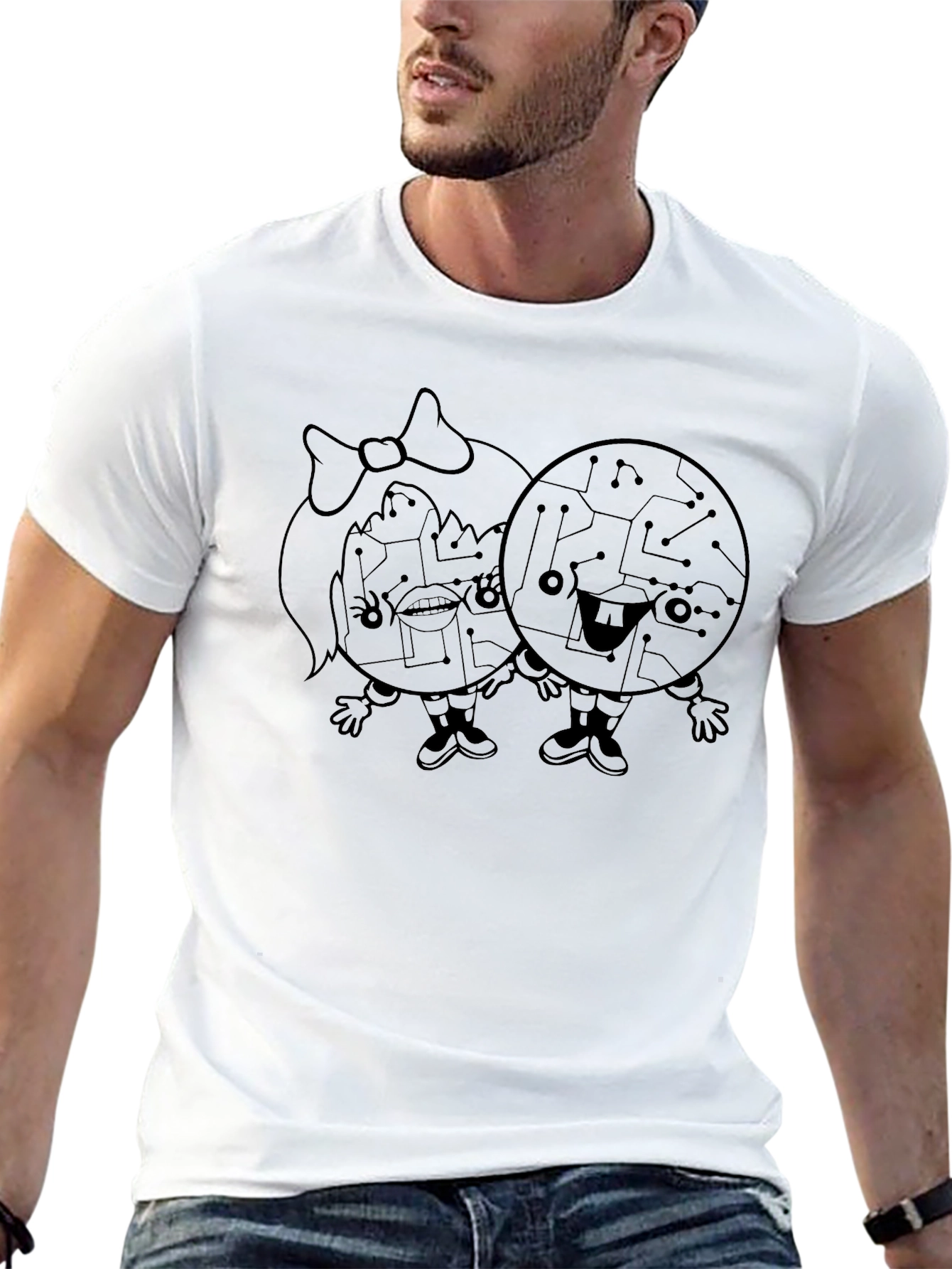 Circuit Board Couple Graphic Tee - Unisex Black T-Shirt