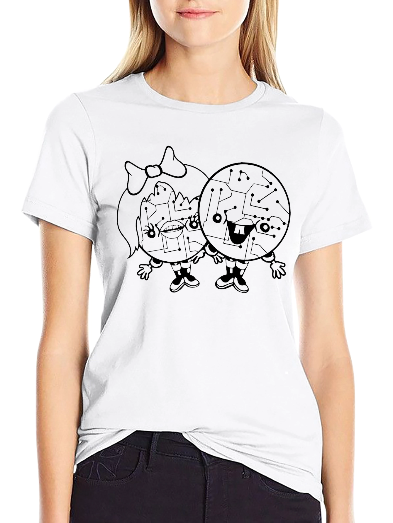 Circuit Board Couple Graphic Tee - Unisex Black T-Shirt