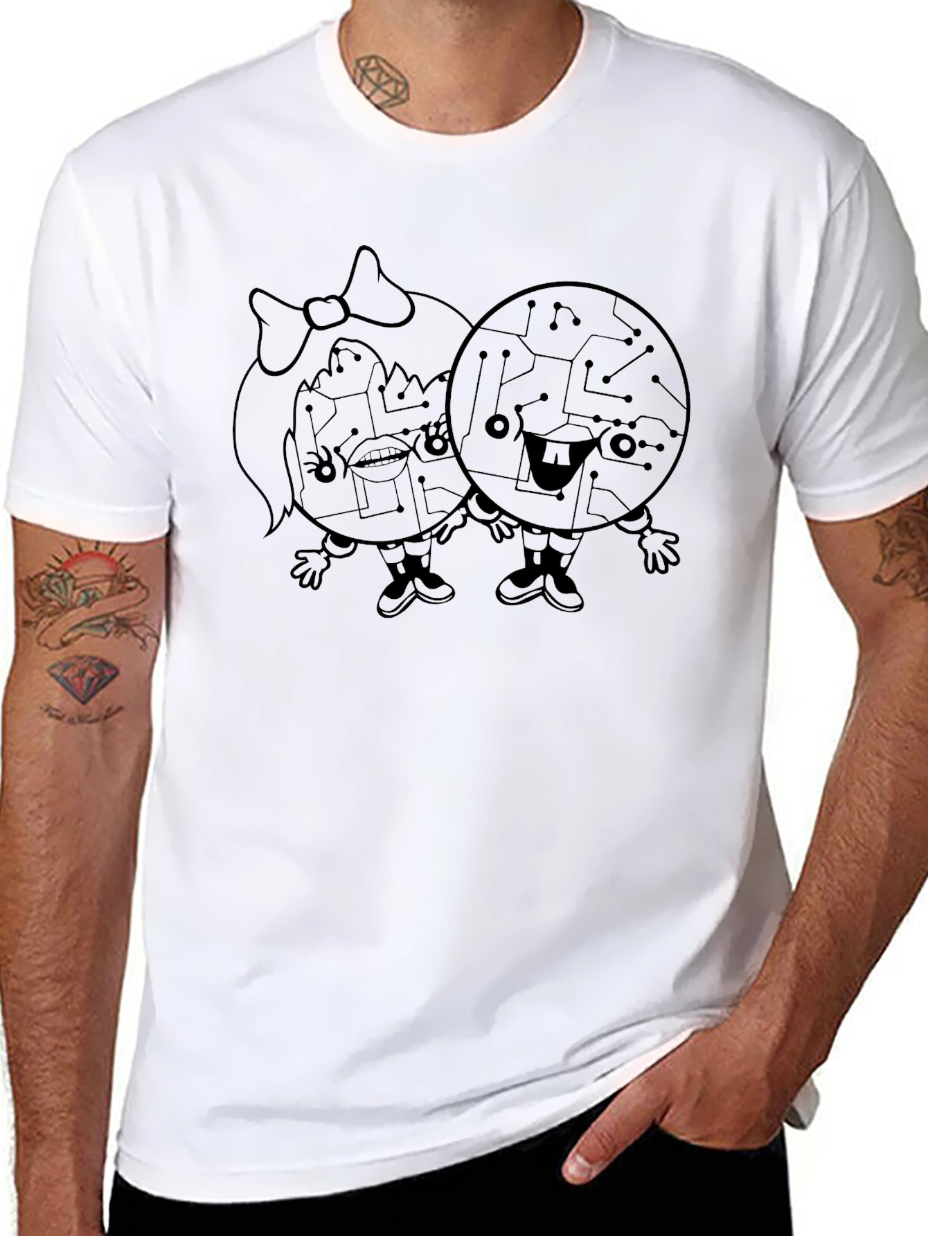 Circuit Board Couple Graphic Tee - Unisex Black T-Shirt