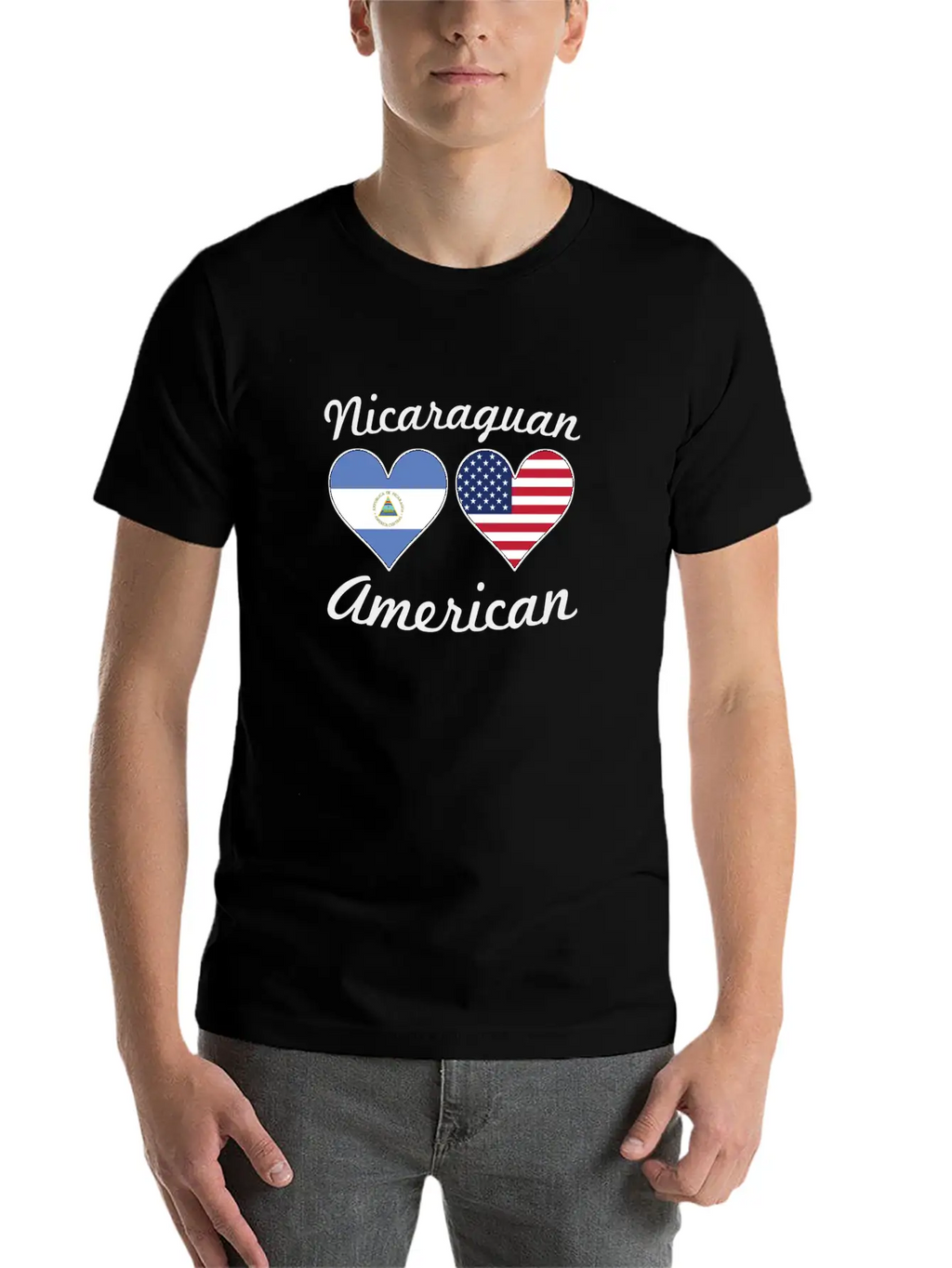 Nicaraguan American Flag Hearts Stylish Everyday T-Shirt – Unisex Basic Cotton Tee