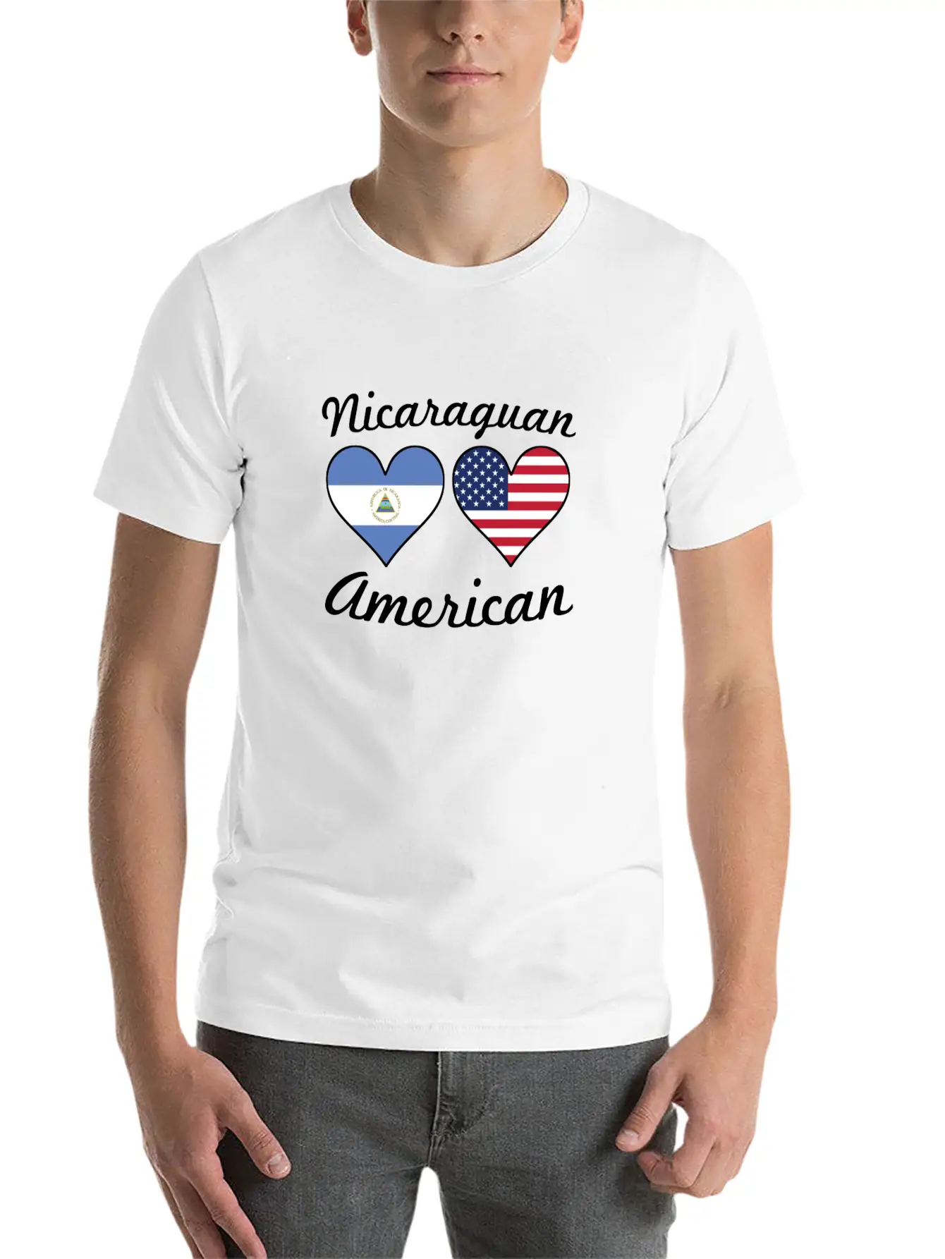 Nicaraguan American Flag Hearts Stylish Everyday T-Shirt – Unisex Basic Cotton Tee