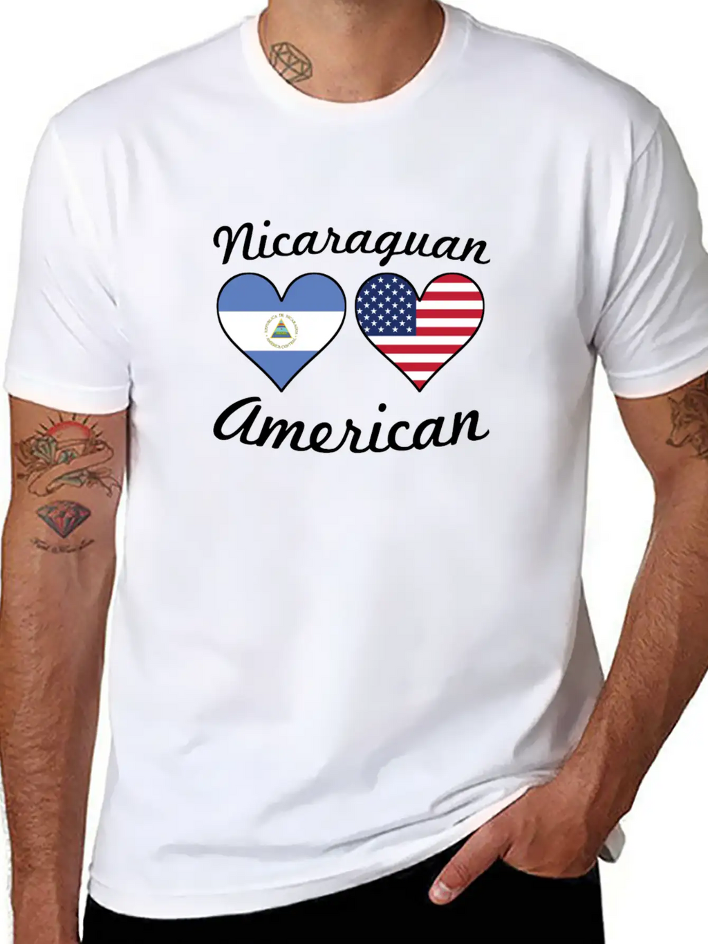Nicaraguan American Flag Hearts Stylish Everyday T-Shirt – Unisex Basic Cotton Tee