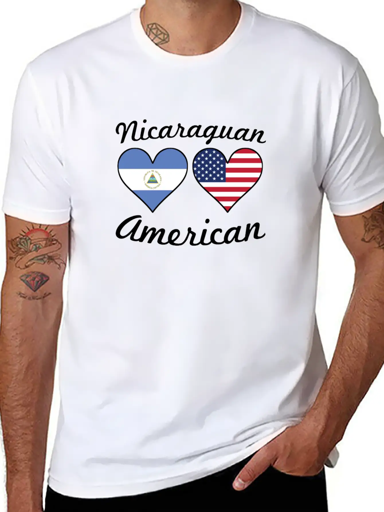 Nicaraguan American Flag Hearts Stylish Everyday T-Shirt – Unisex Basic Cotton Tee