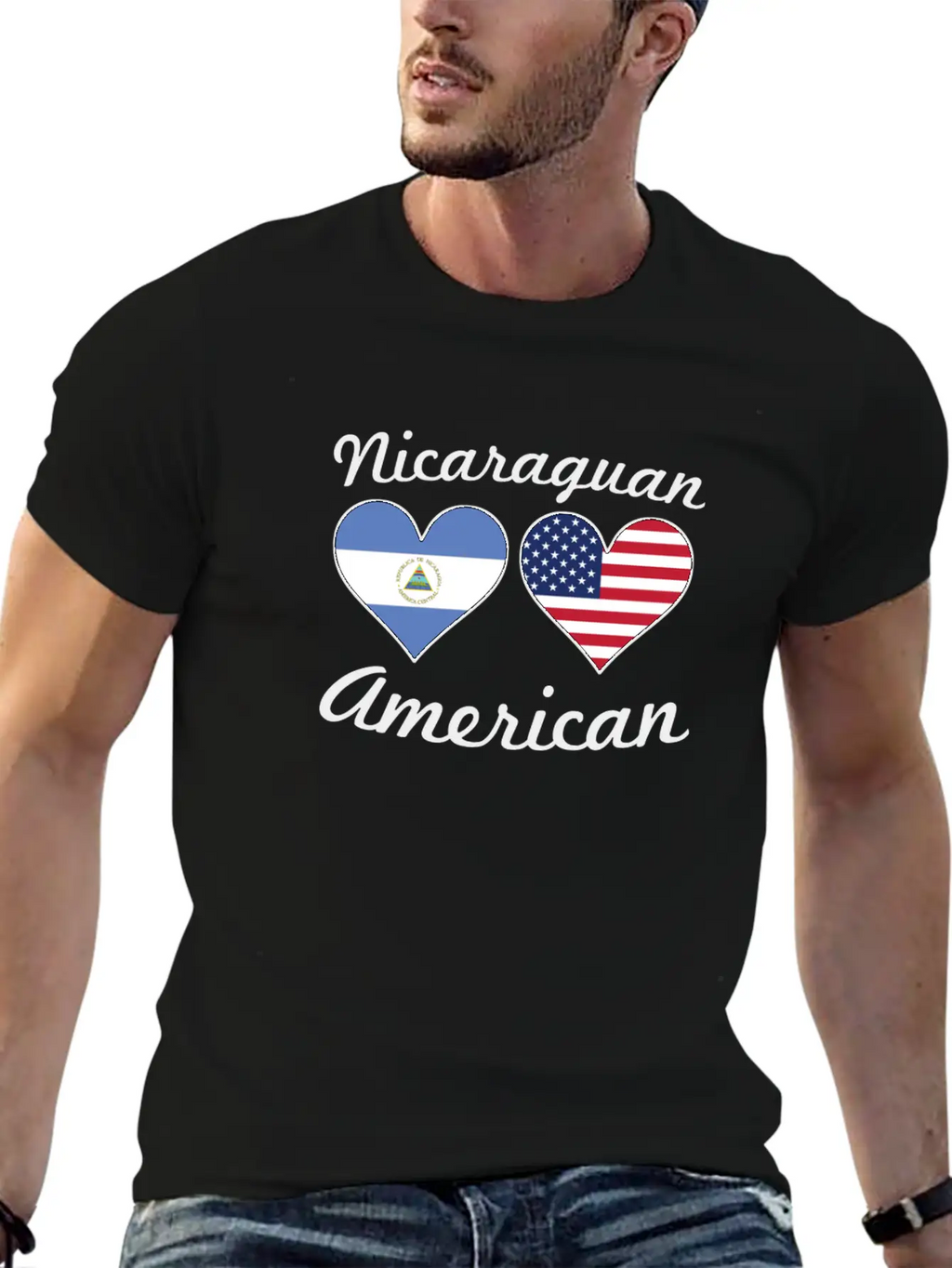 Nicaraguan American Flag Hearts Stylish Everyday T-Shirt – Unisex Basic Cotton Tee
