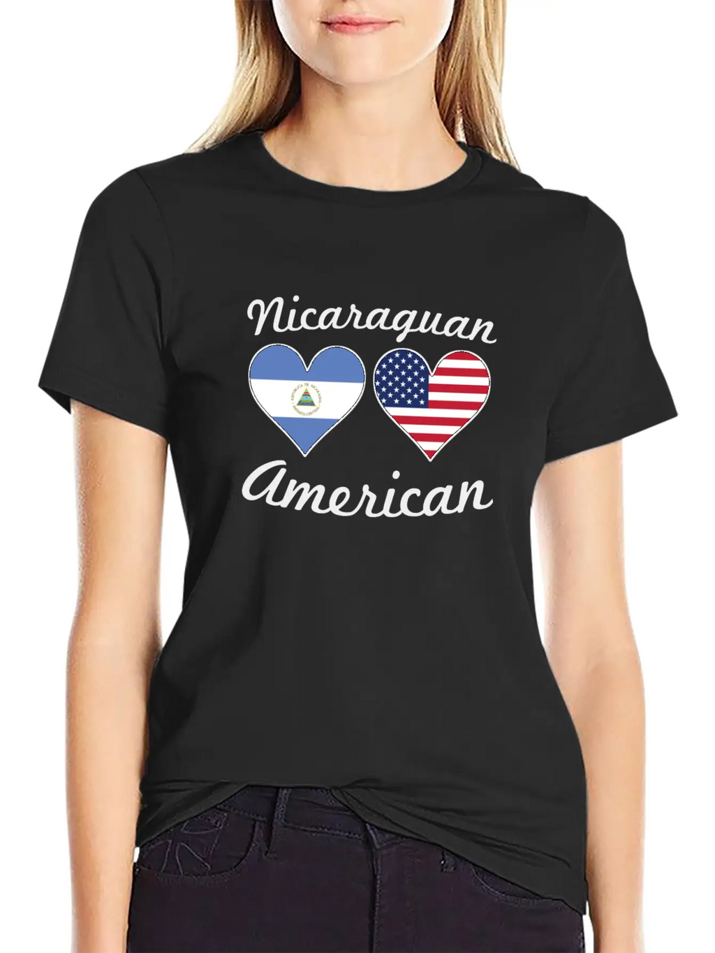 Nicaraguan American Flag Hearts Stylish Everyday T-Shirt – Unisex Basic Cotton Tee