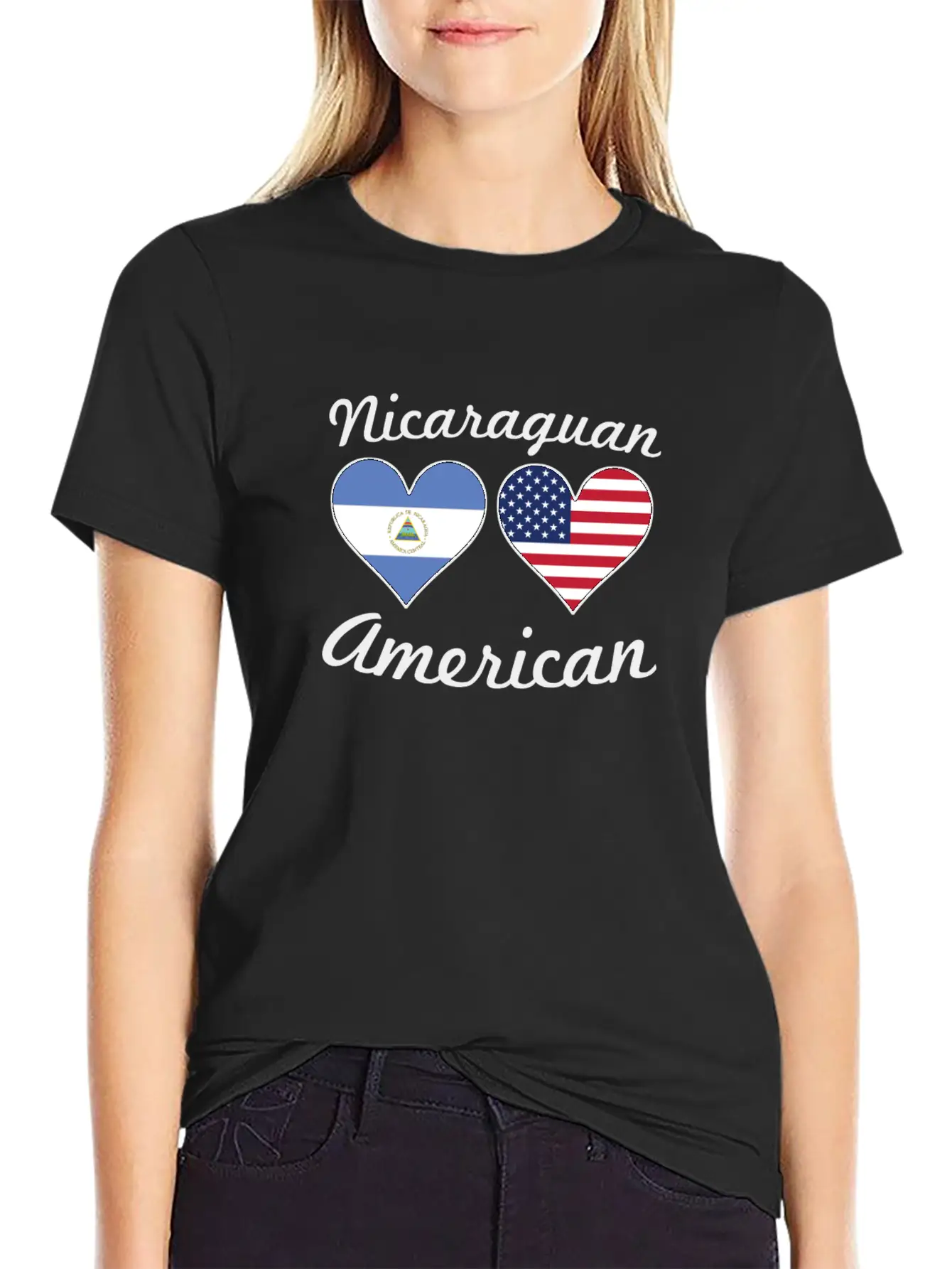 Nicaraguan American Flag Hearts Stylish Everyday T-Shirt – Unisex Basic Cotton Tee